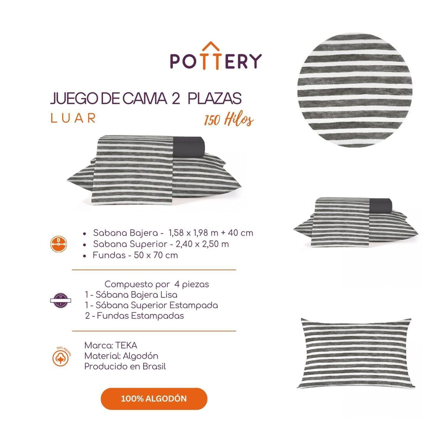 Juego de Sábanas 4 Piezas LUAR, 2 plazas - 150 hilos en 100% Algodón-2