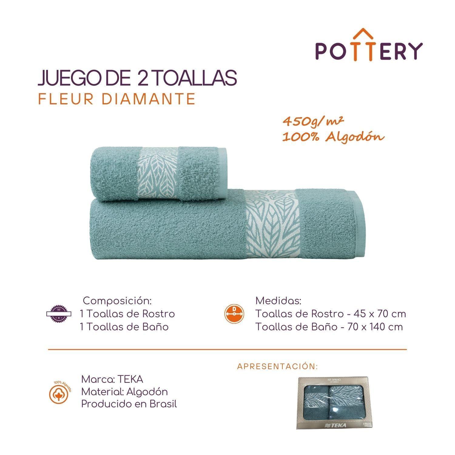 Juego de Toallas 2 Piezas DIAMANTE Fleur - 450 g/m² - 100% Alg-2