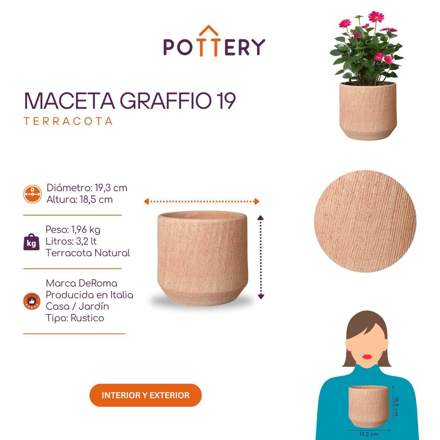 Maceta Graffio 19cm Texturizada, terracota-3