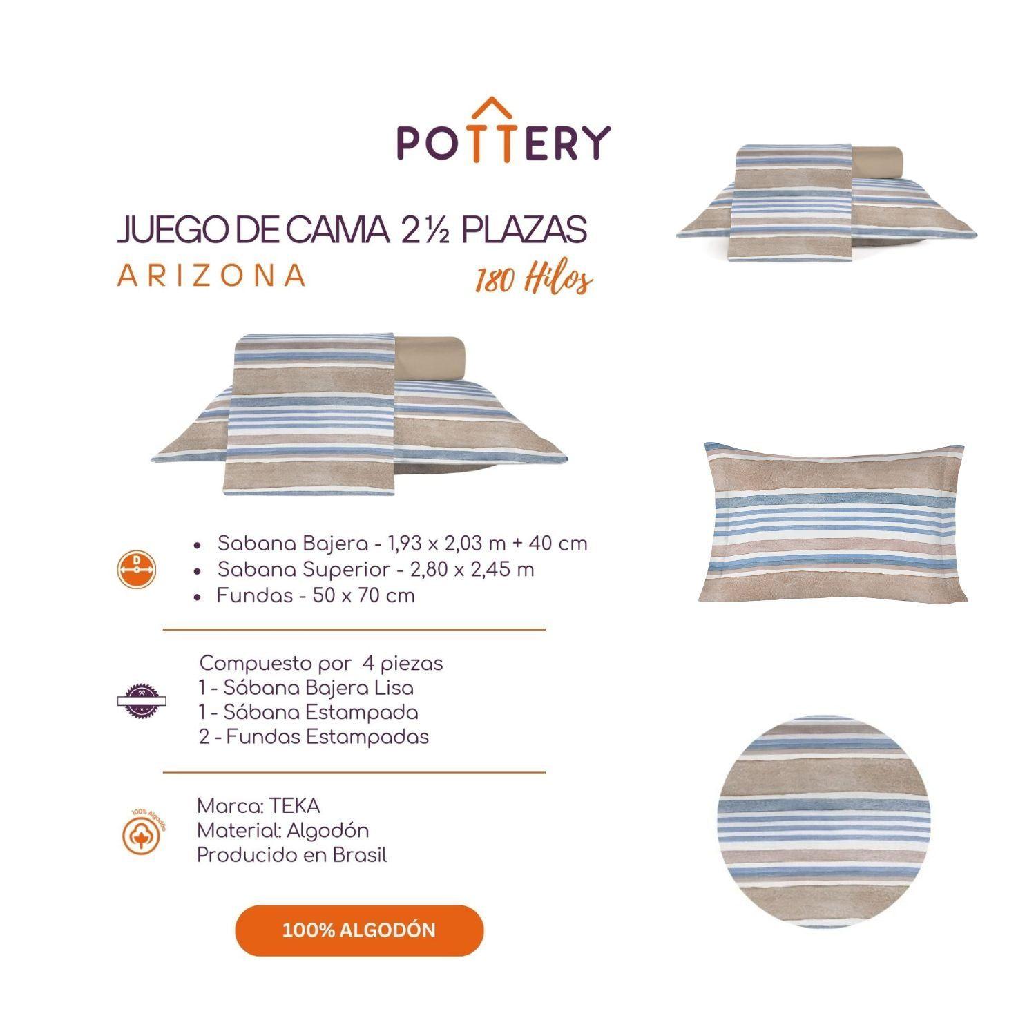 Juego de Sábanas 4 Piezas ARIZONA, 2 plazas - 180 hilos en 100% Algodón-2