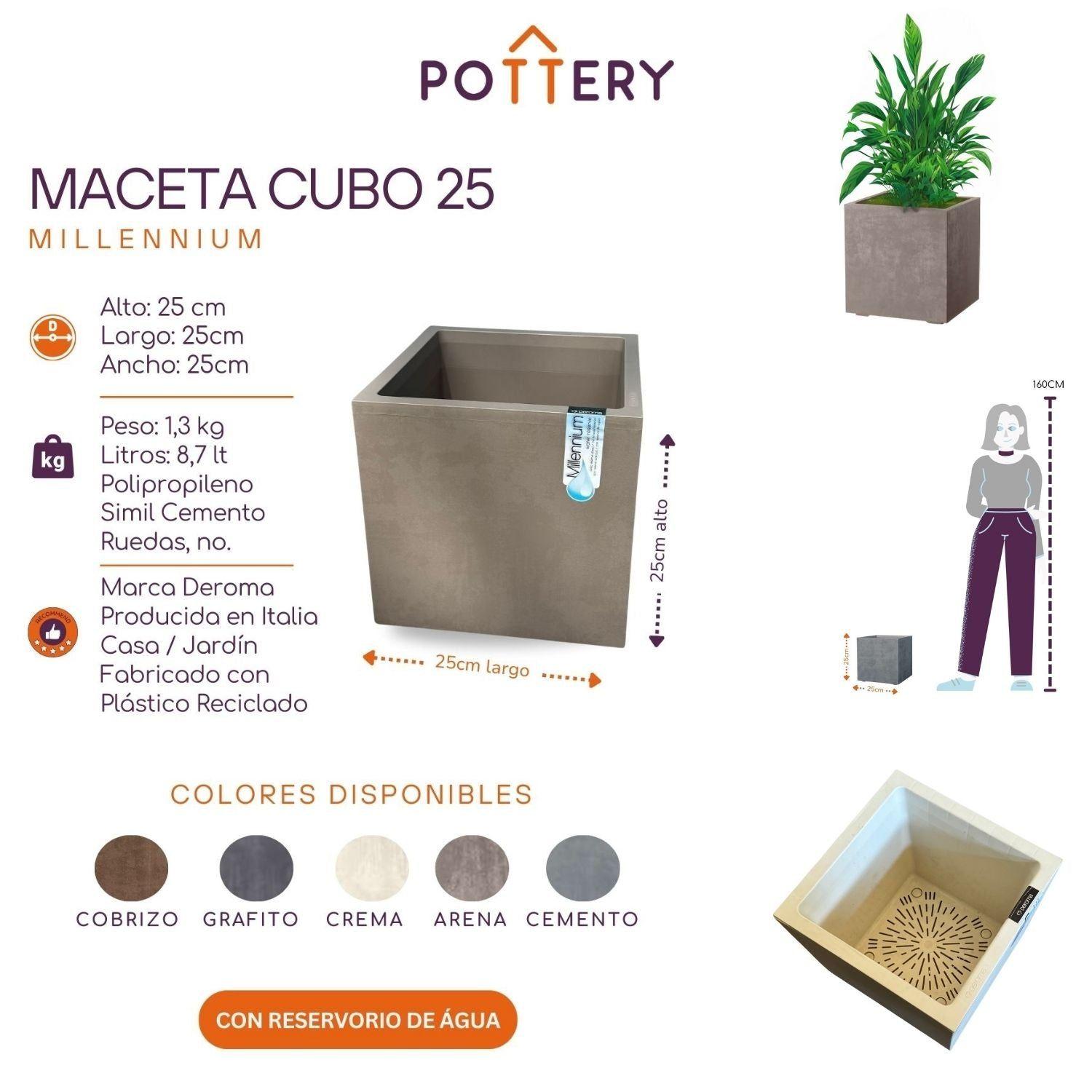 MACETA CUBO DEROMA 25X25cm ARENA-3