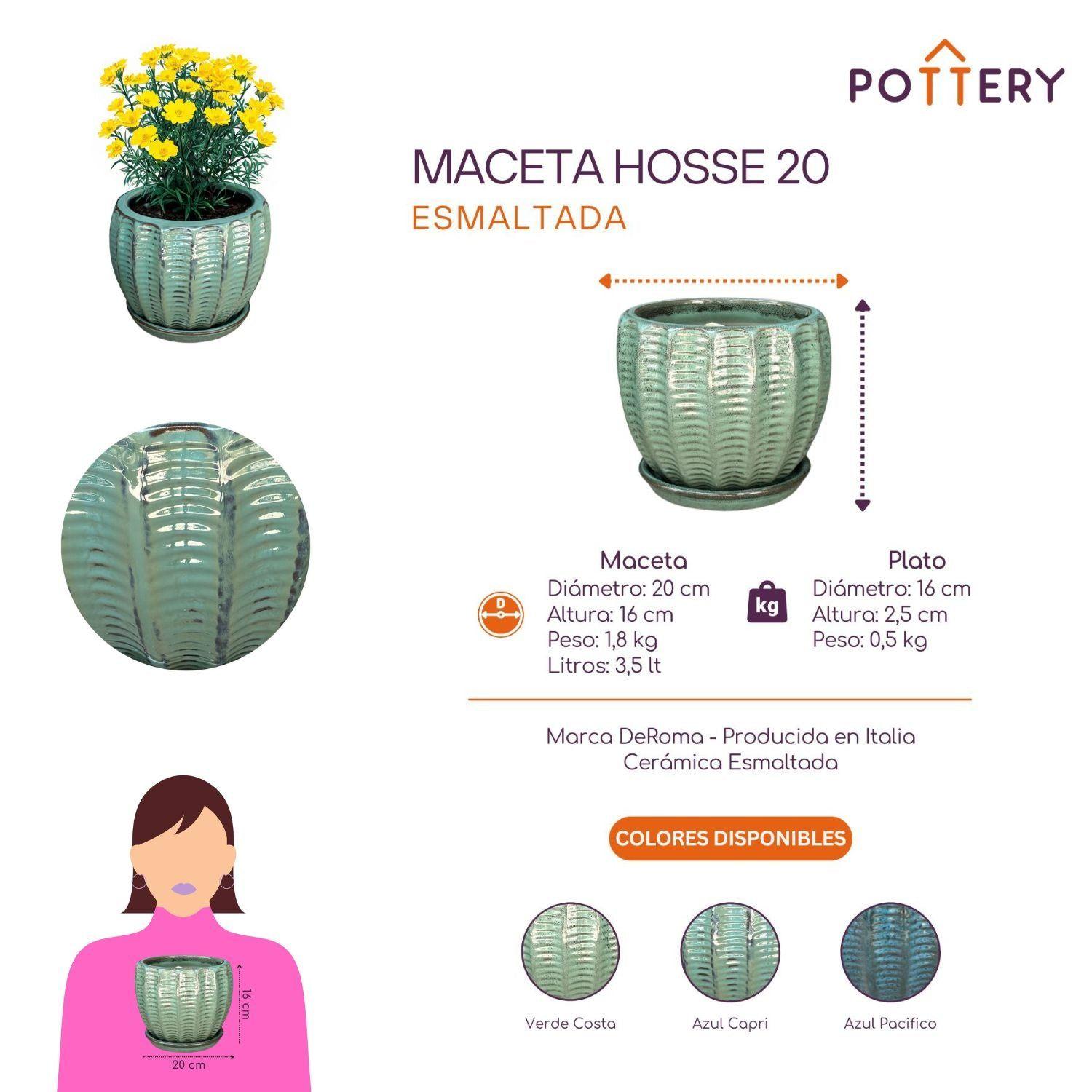 Maceta Hosse 20 Azul Capri con plato-2