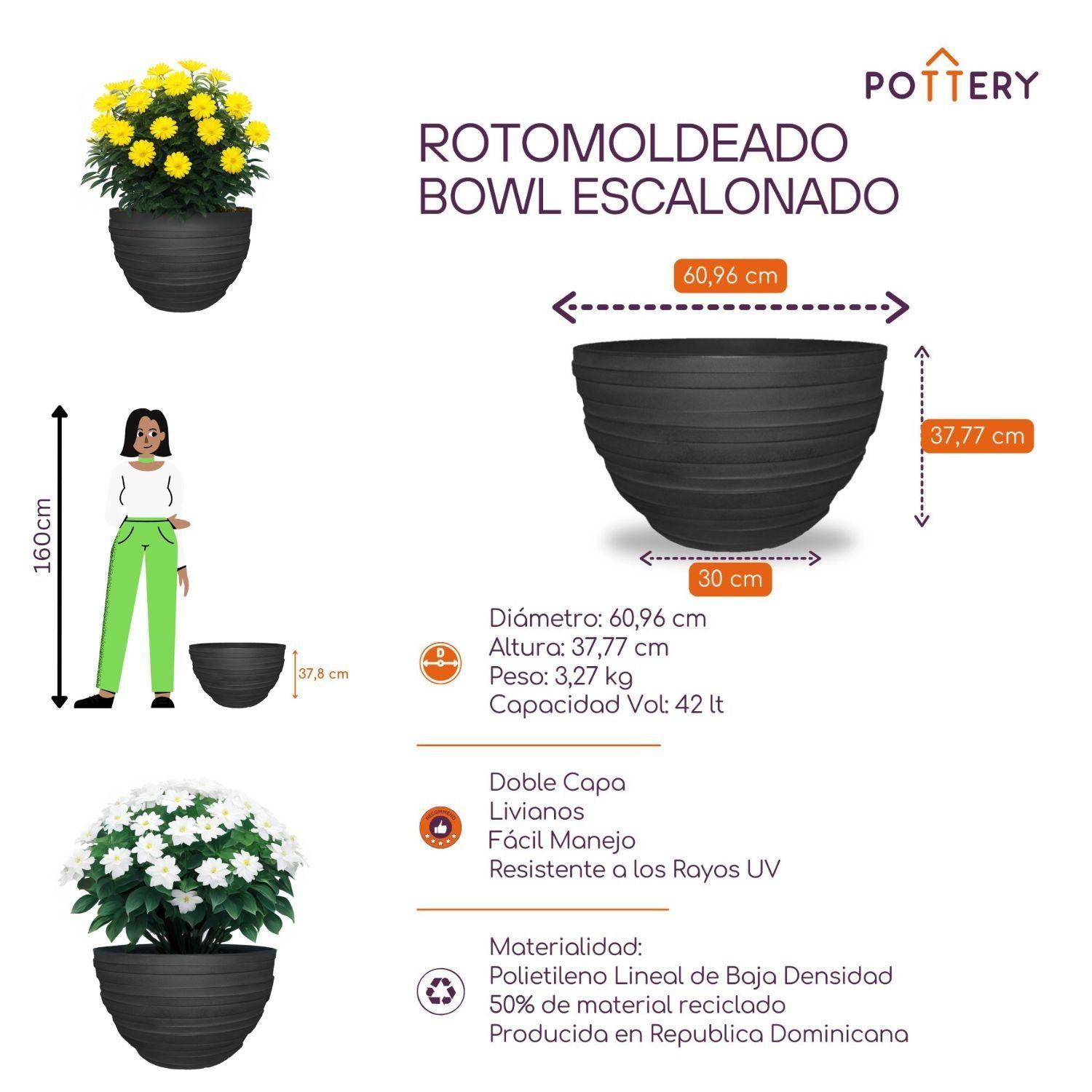 Macetero Bowl Escalonado 60 Negro-3