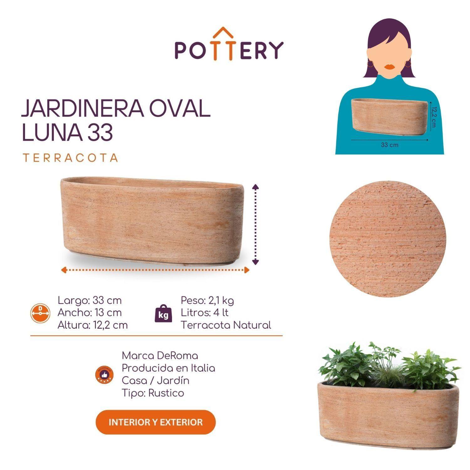 Jardinera Luna, 33cm, ovalada, terracota-2