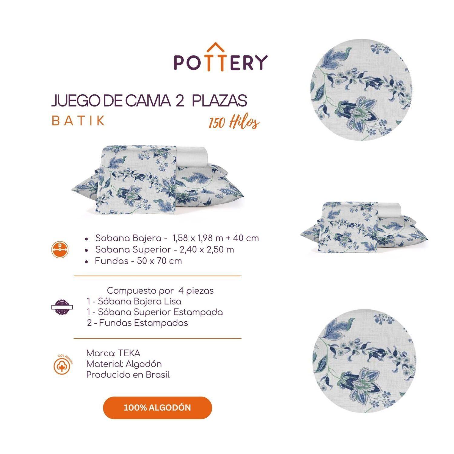 Juego de Sábanas 4 Piezas BATIK, 2 plazas - 150 hilos en 100% Algodón-2