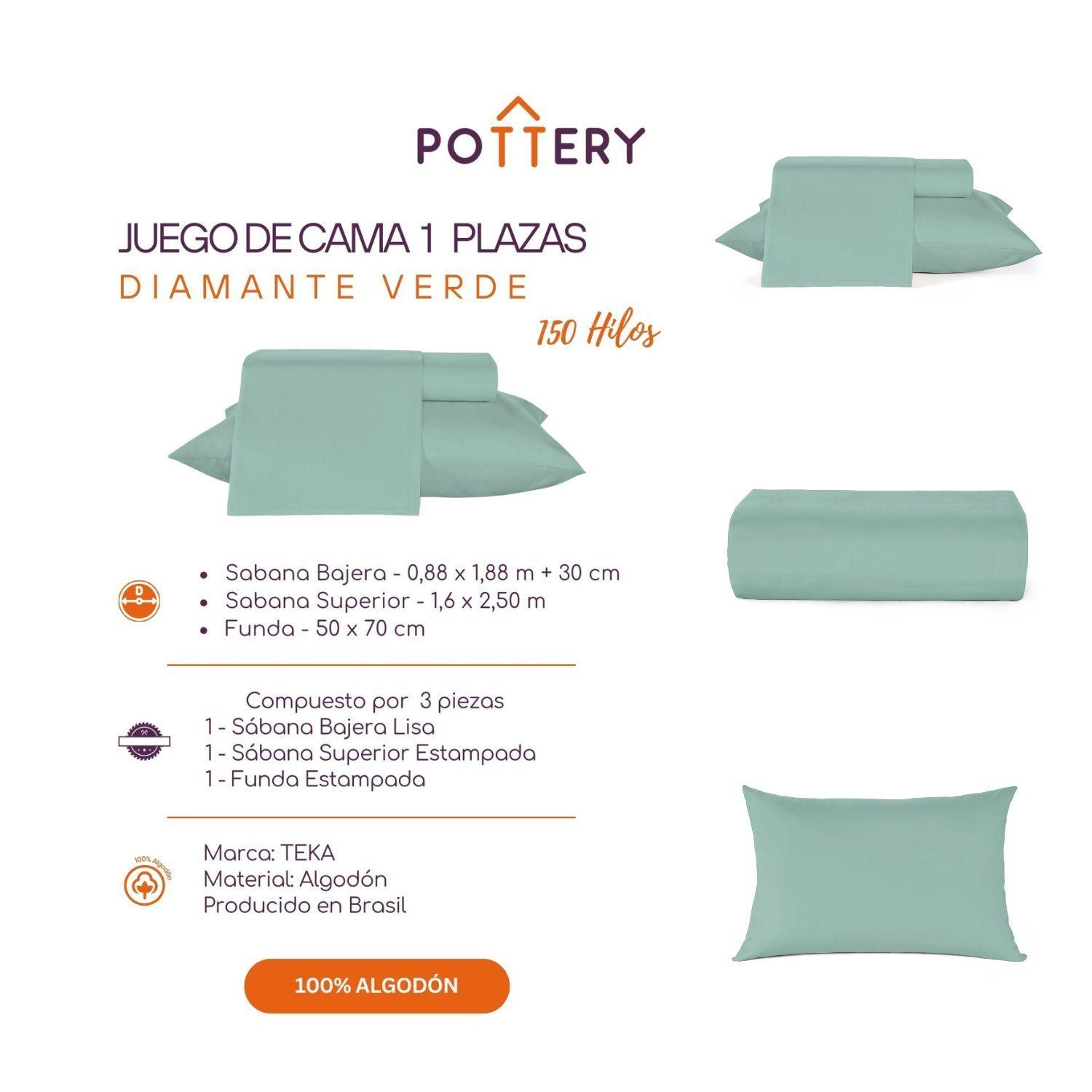 Juego de Sábanas 3 Piezas Diamante Verde, 1 plaza - 150 hilos en 100% Algodón-2