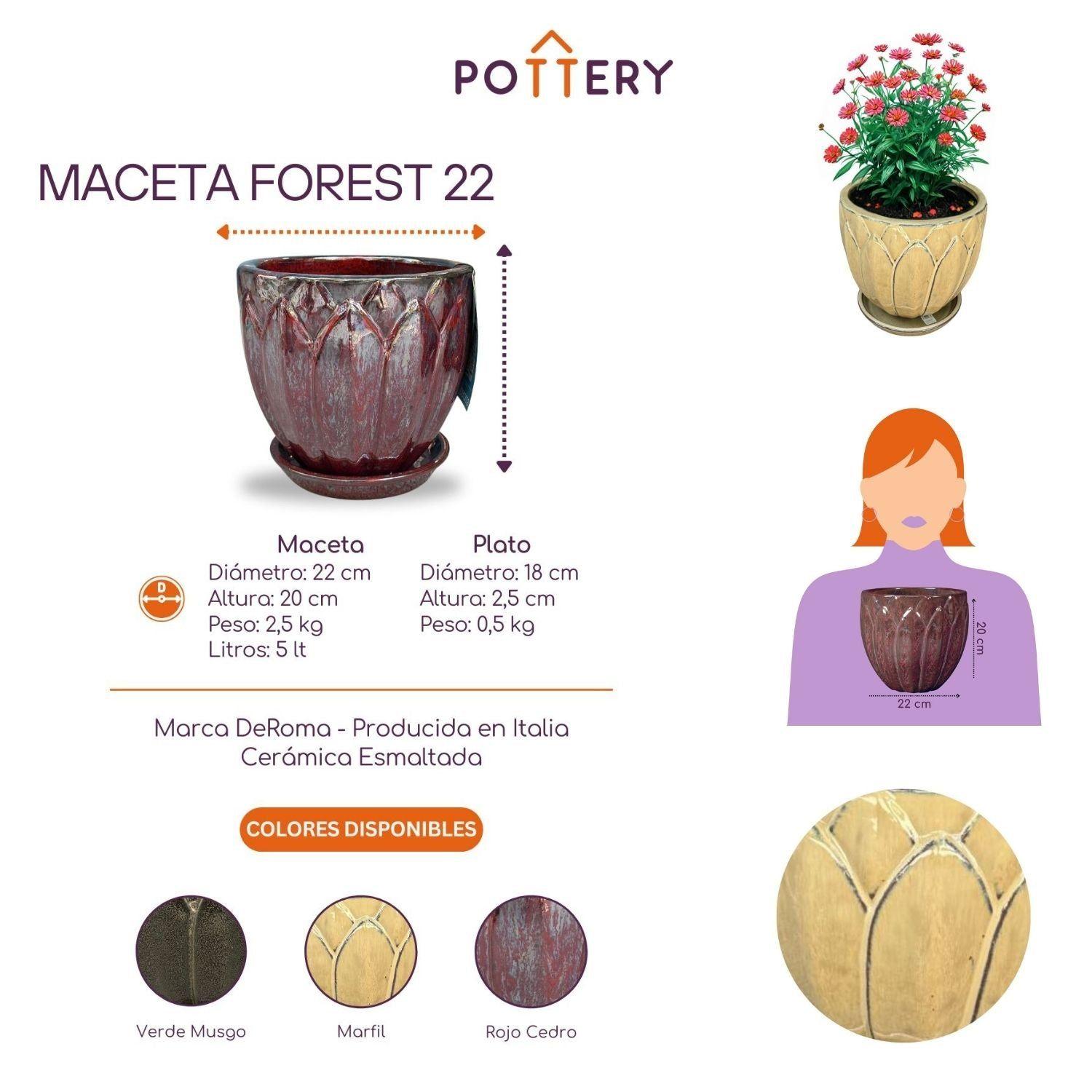 Maceta Forest 22 Marfil con plato-2