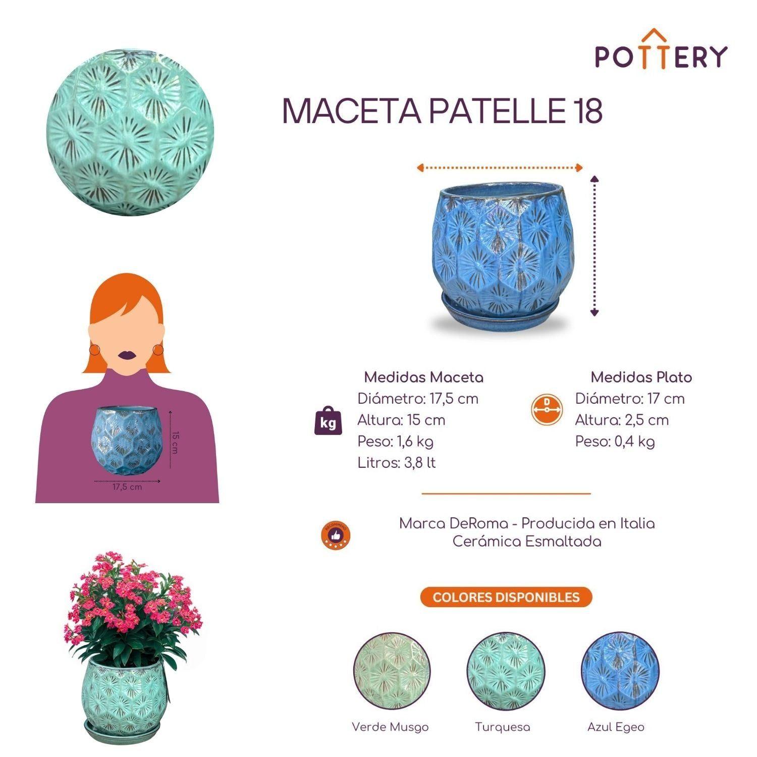 Maceta Patelle 18 Turquesa con plato-2