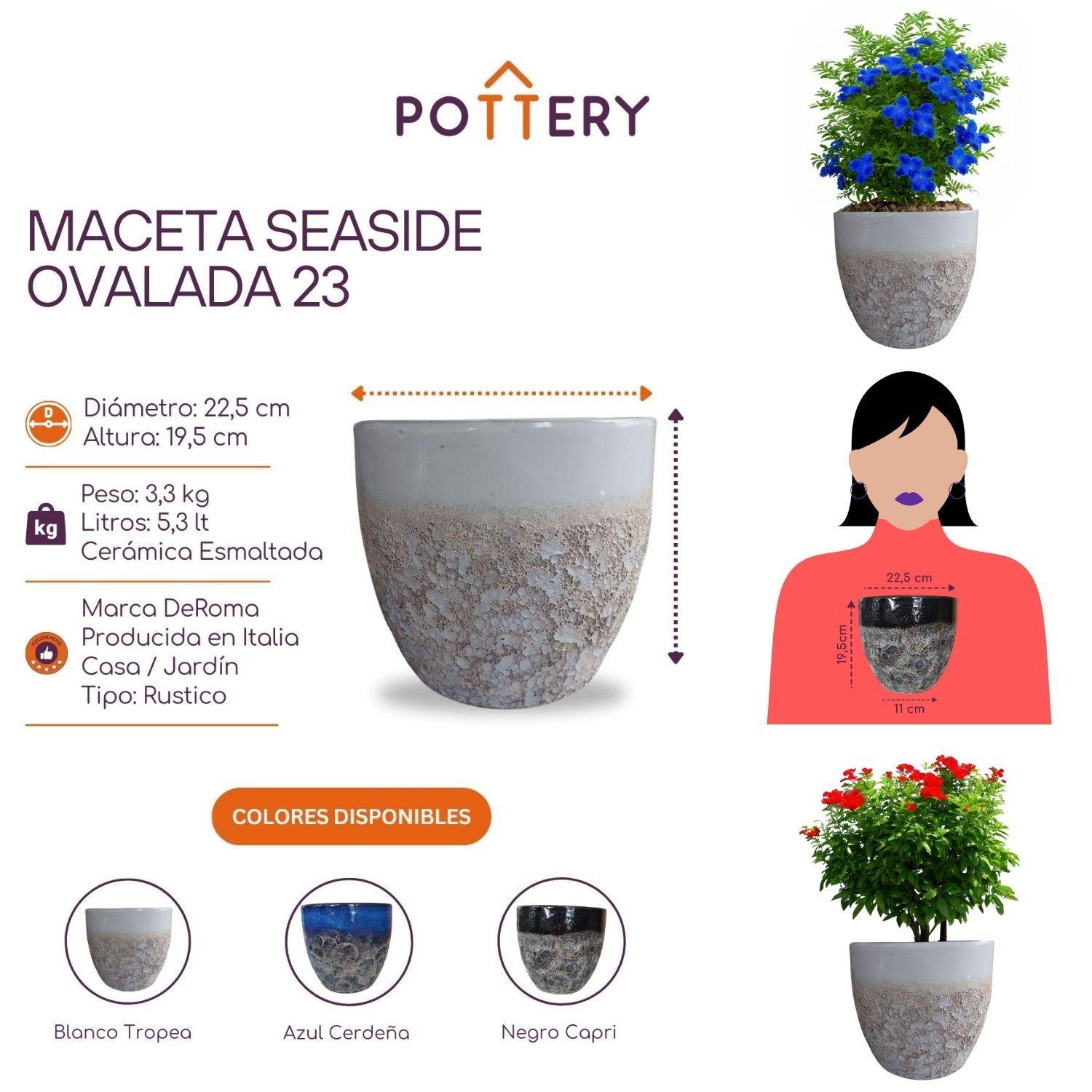 Maceta Seaside 23cm Ovalada Blanco Tropea Deroma-2