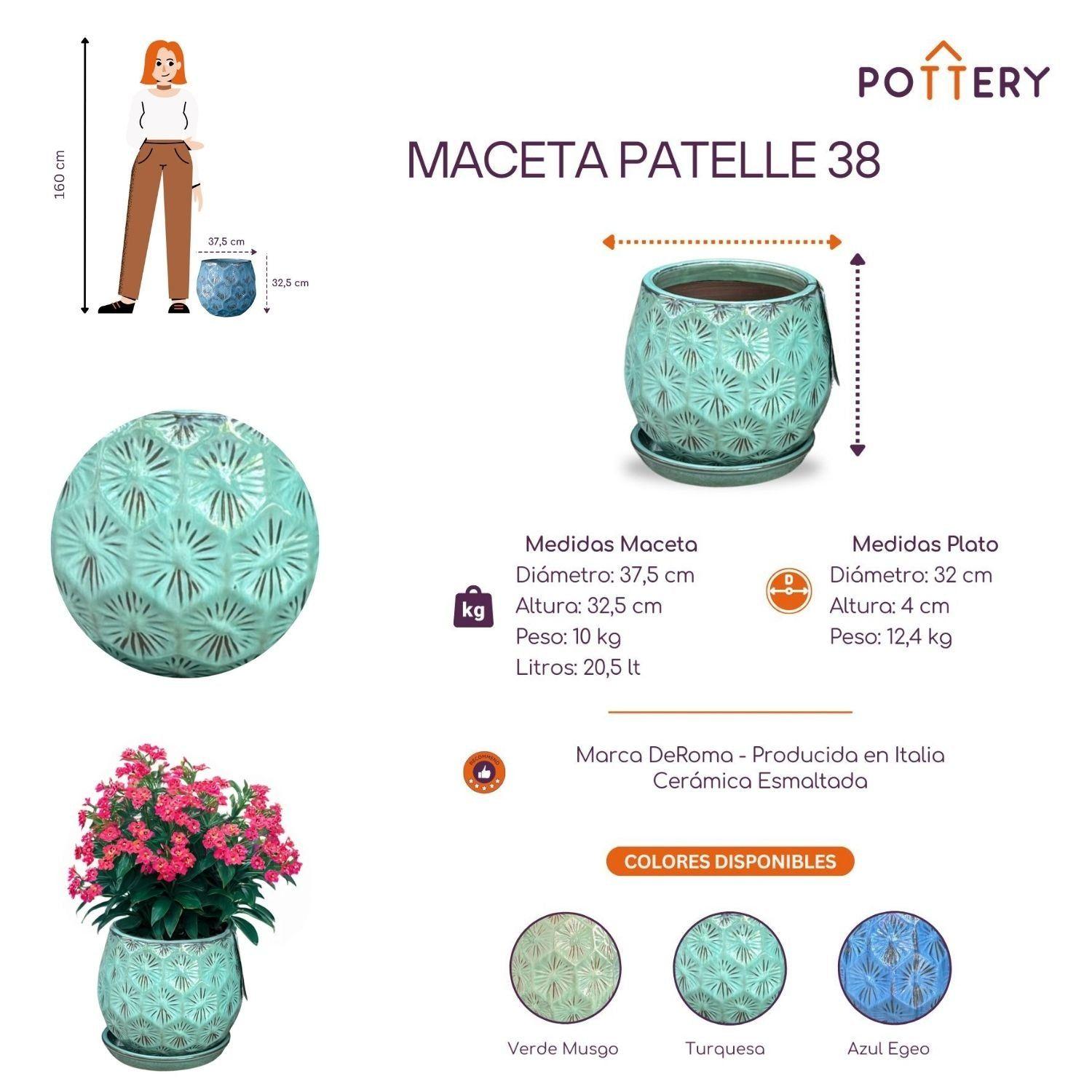 Maceta Patelle 38 Turquesa con plato-2