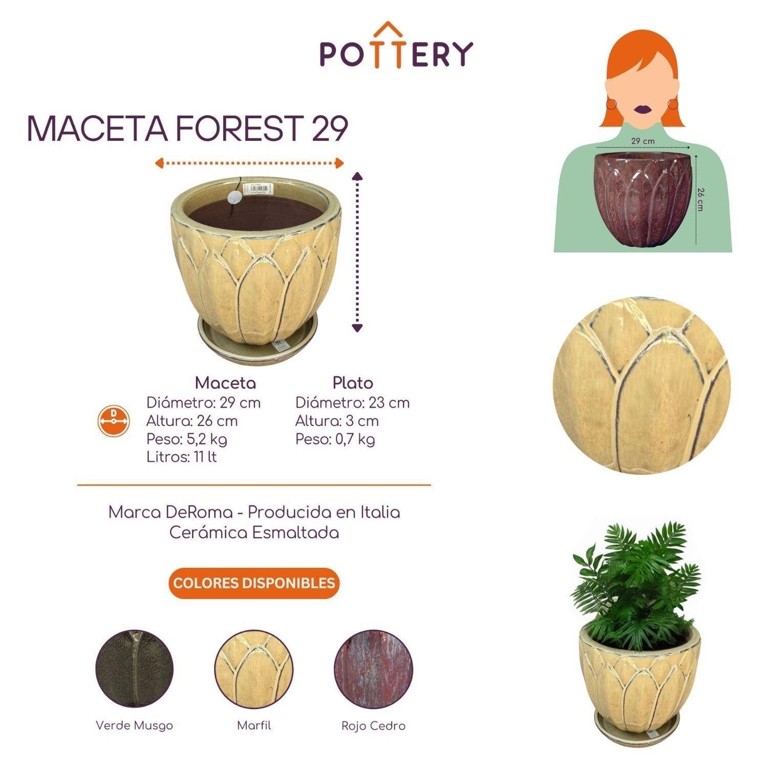Maceta Forest 29 Marfil con plato-2