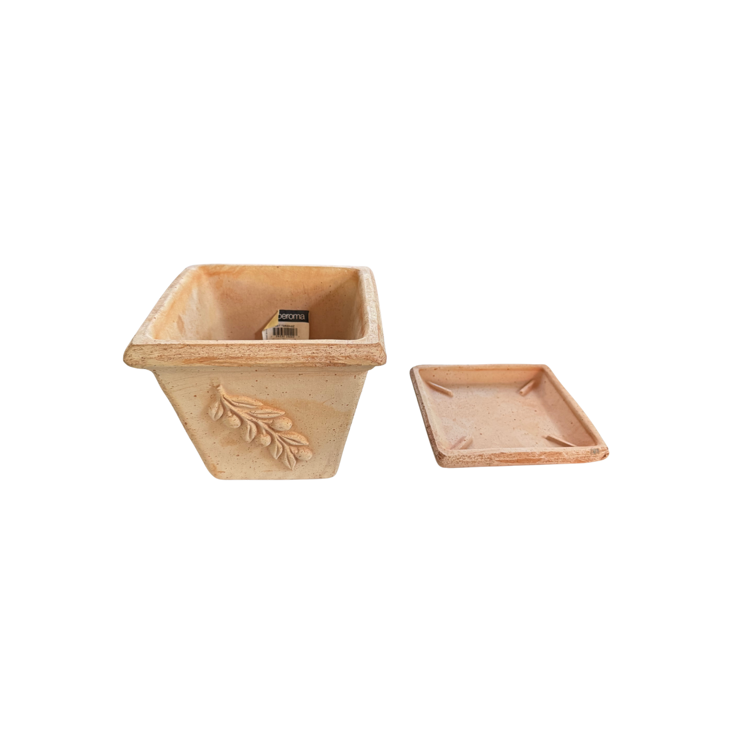Set Maceta Cuadrada 25 con Relieve Oliva con plato-3