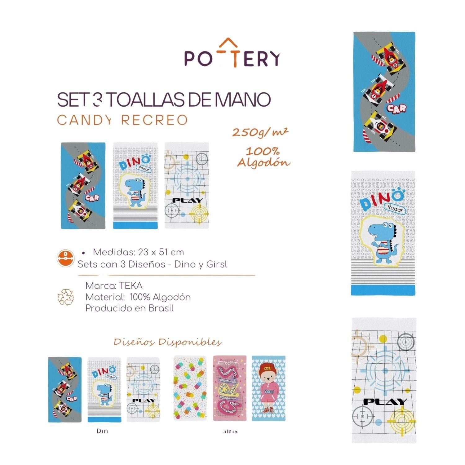 Pack 3 Toallas de Mano Preescolar DINO CANDY-2