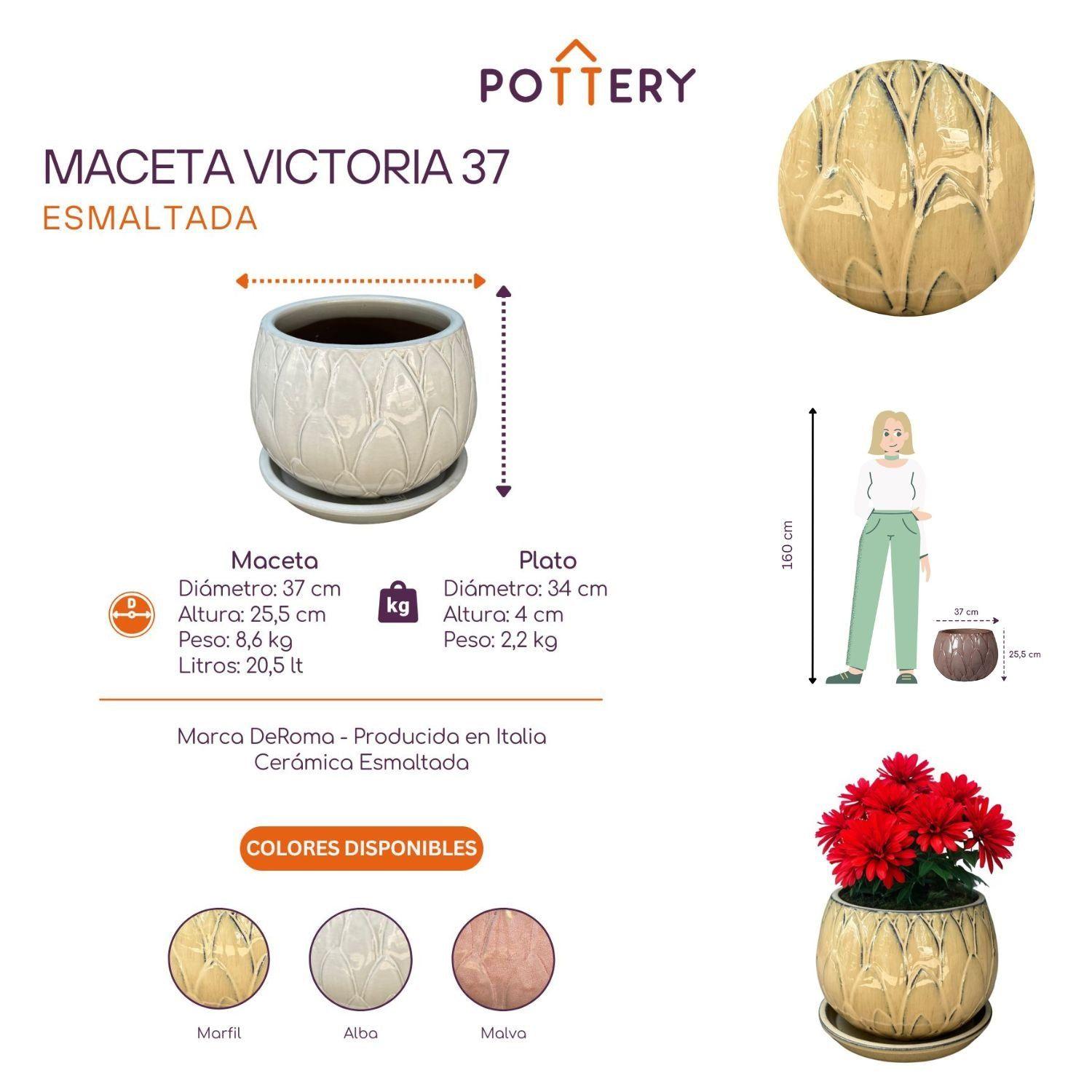 Maceta Victoria 37 Marfil con plato-2