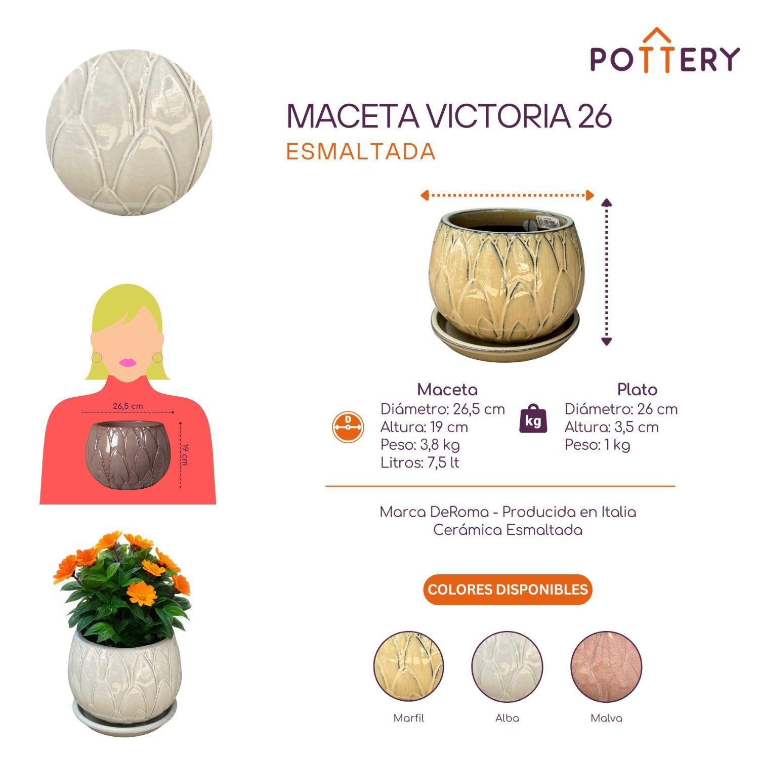 Maceta Victoria 26 Alba con plato-2