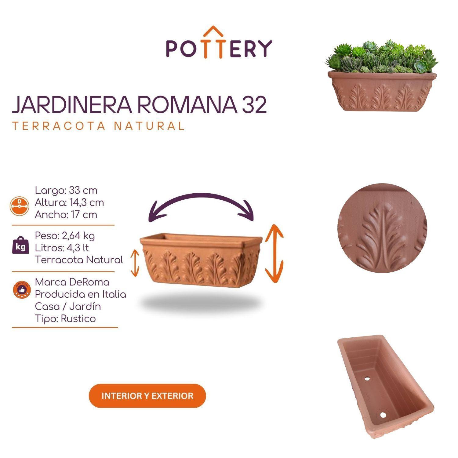 Jardinera Rectangular ROMANA Terracota con Relieve 32cm Deroma-2