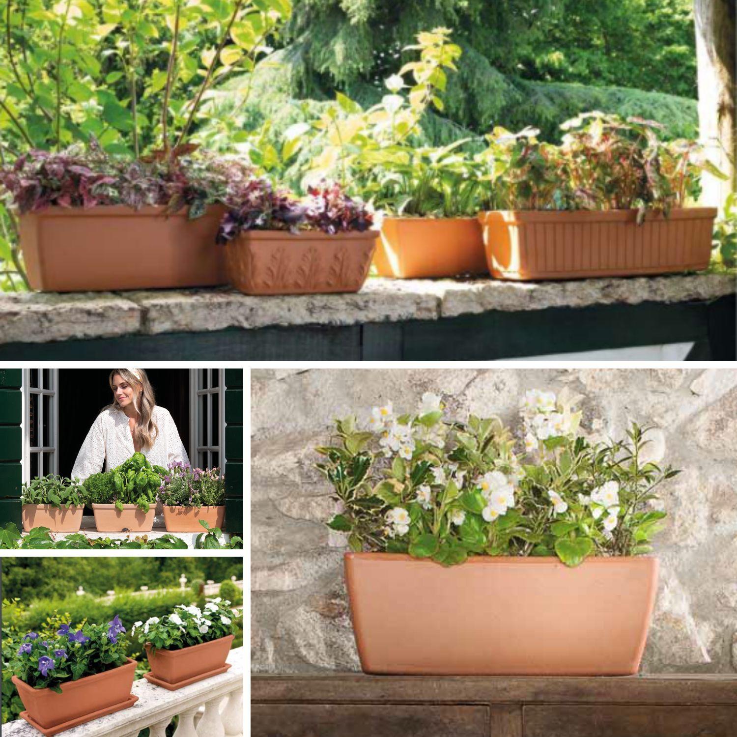 Jardinera Rectangular ROMANA Terracota con Relieve 32cm Deroma-3