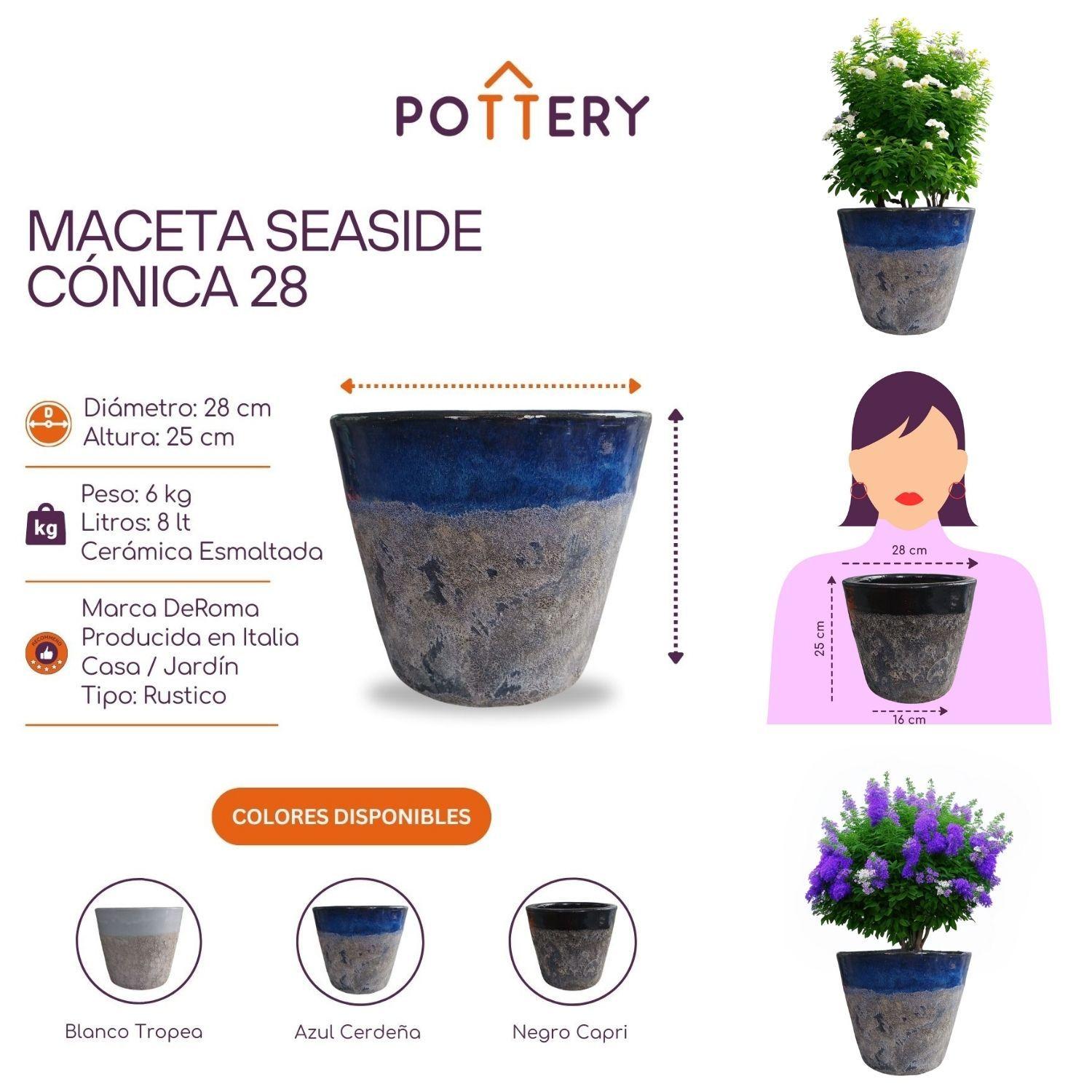 Maceta Seaside 28cm Cónica Azul Cerdeña Deroma-2