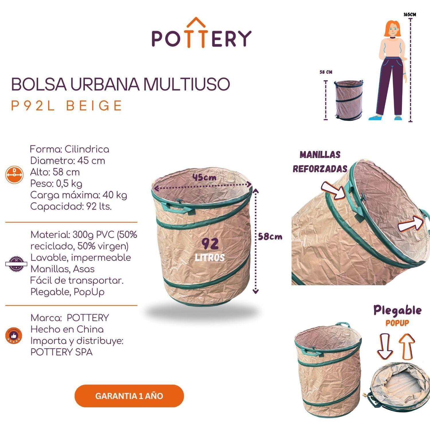 Bolsa Multiuso PopUp Plegable 92Lts Beige PVC300g-2