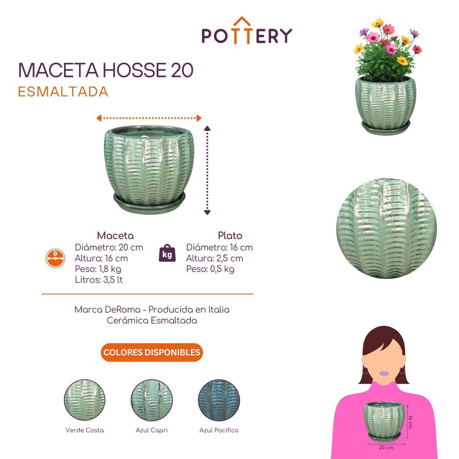 Maceta Hosse 20 Verde Costa con plato-2