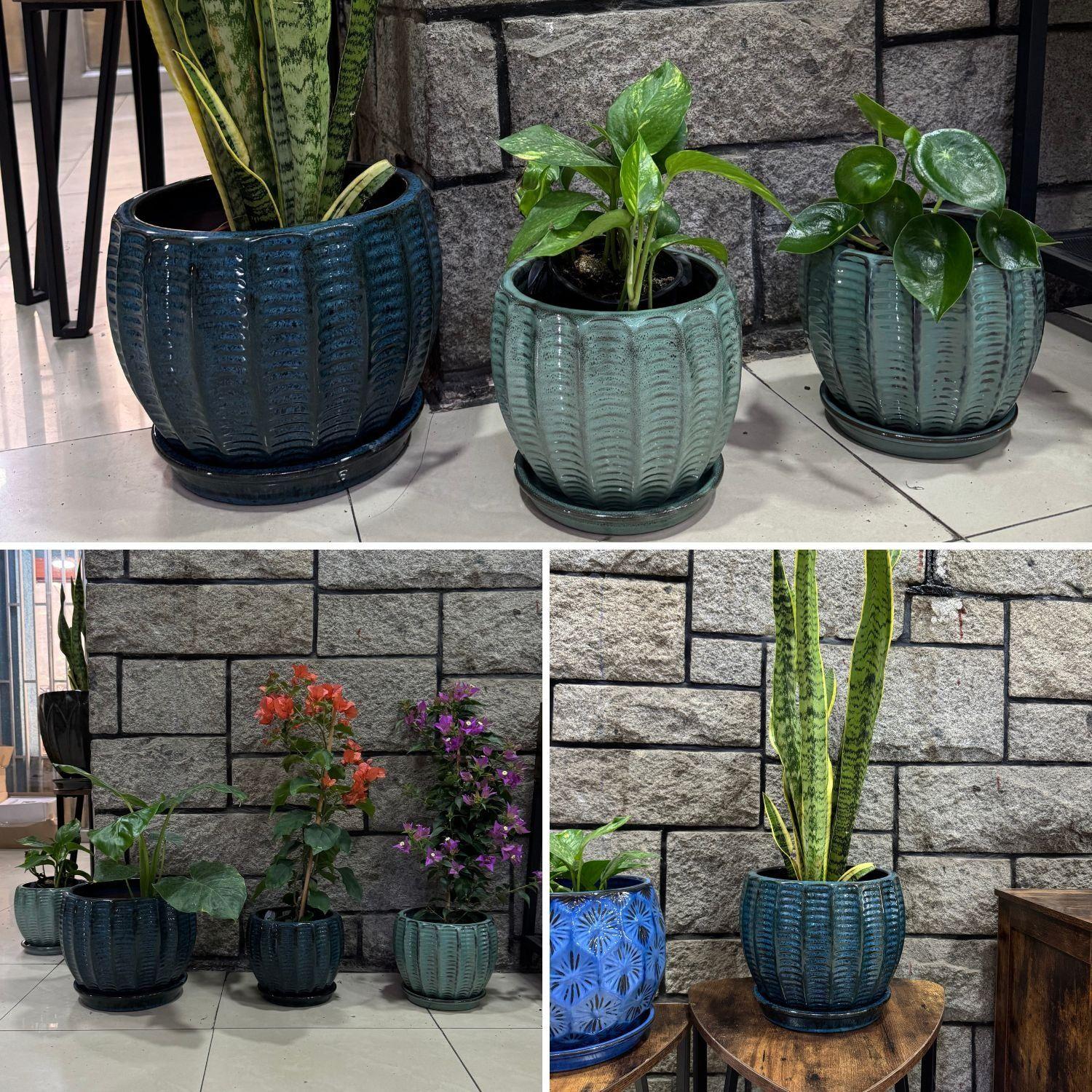 Maceta Hosse 20 Verde Costa con plato-3