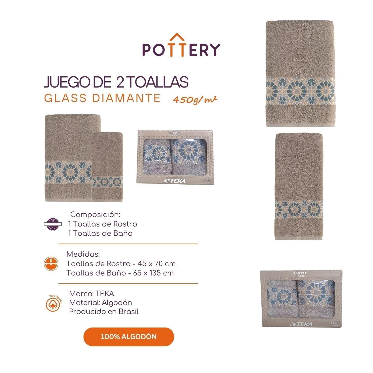 Juego de Toallas 2 Piezas Diamante Glass - 450 g/m² - Teka-1