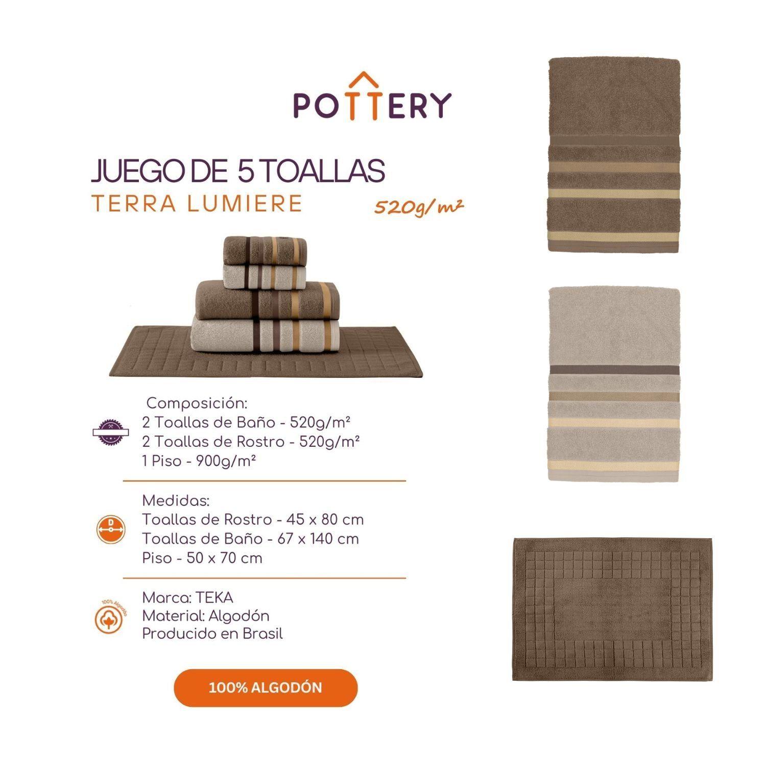 Juego de Toallas 5 Piezas LUMIERE Terra - 520 g/m² - 100% Alg-2