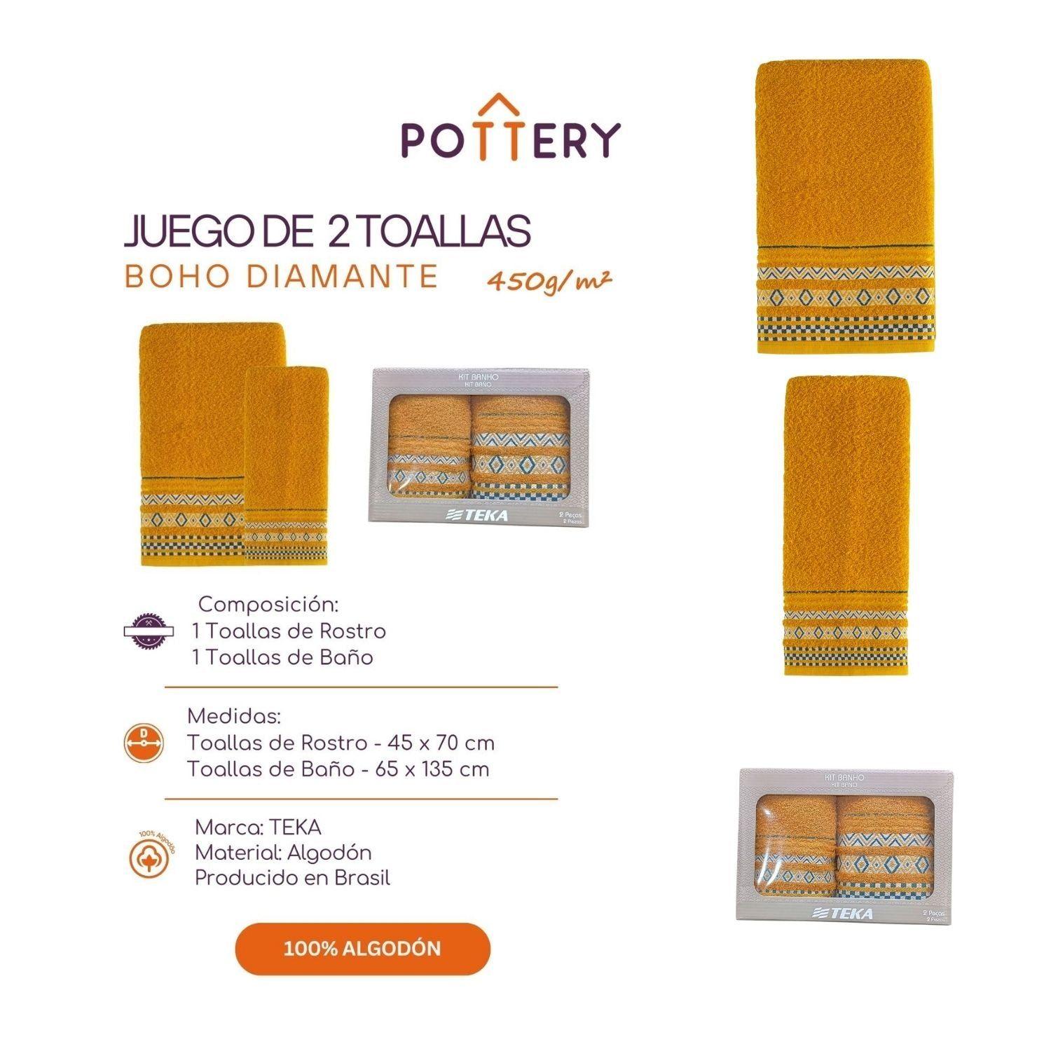 Juego de Toallas 2 Piezas Diamante Boho - 450 g/m² - Teka-2