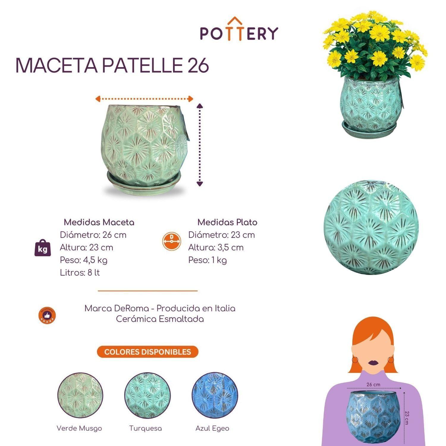 Maceta Patelle 26 Turquesa con plato-2