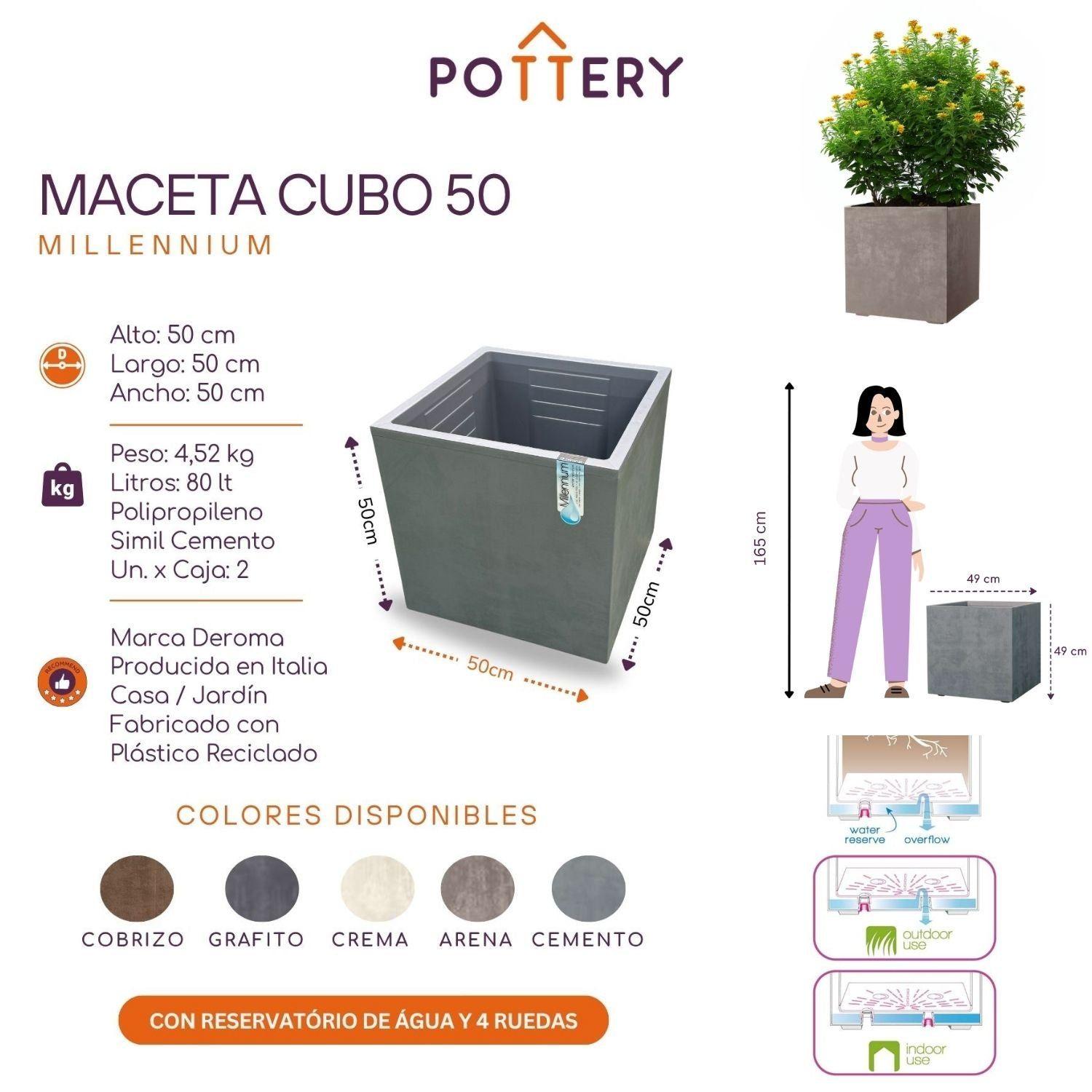 MACETA CUBO DEROMA 50X50cm ARENA-2