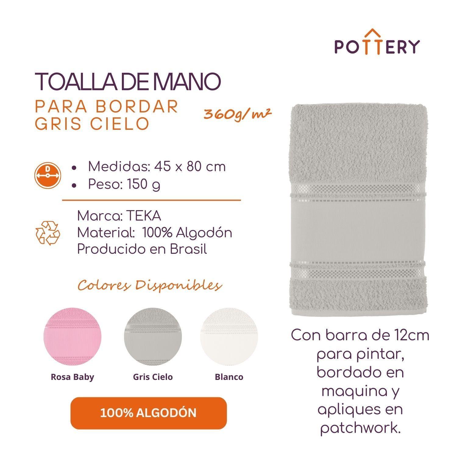 Toalla de Rostro para Pintar Gris Cielo - 100% Algodón - 360g/m² - Teka-2