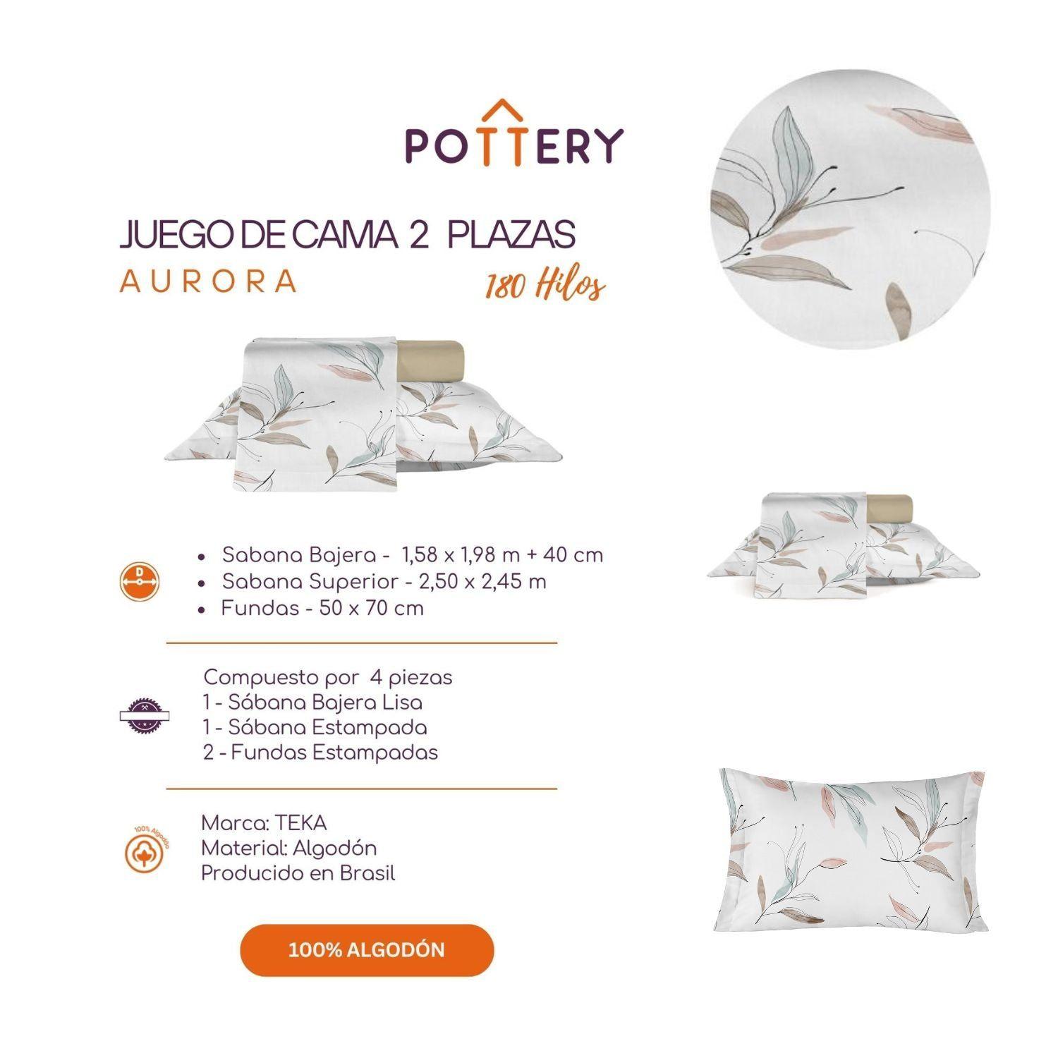 Juego de Sábanas 4 Piezas AURORA, 2 plazas - 180 hilos en 100% Algodón-2