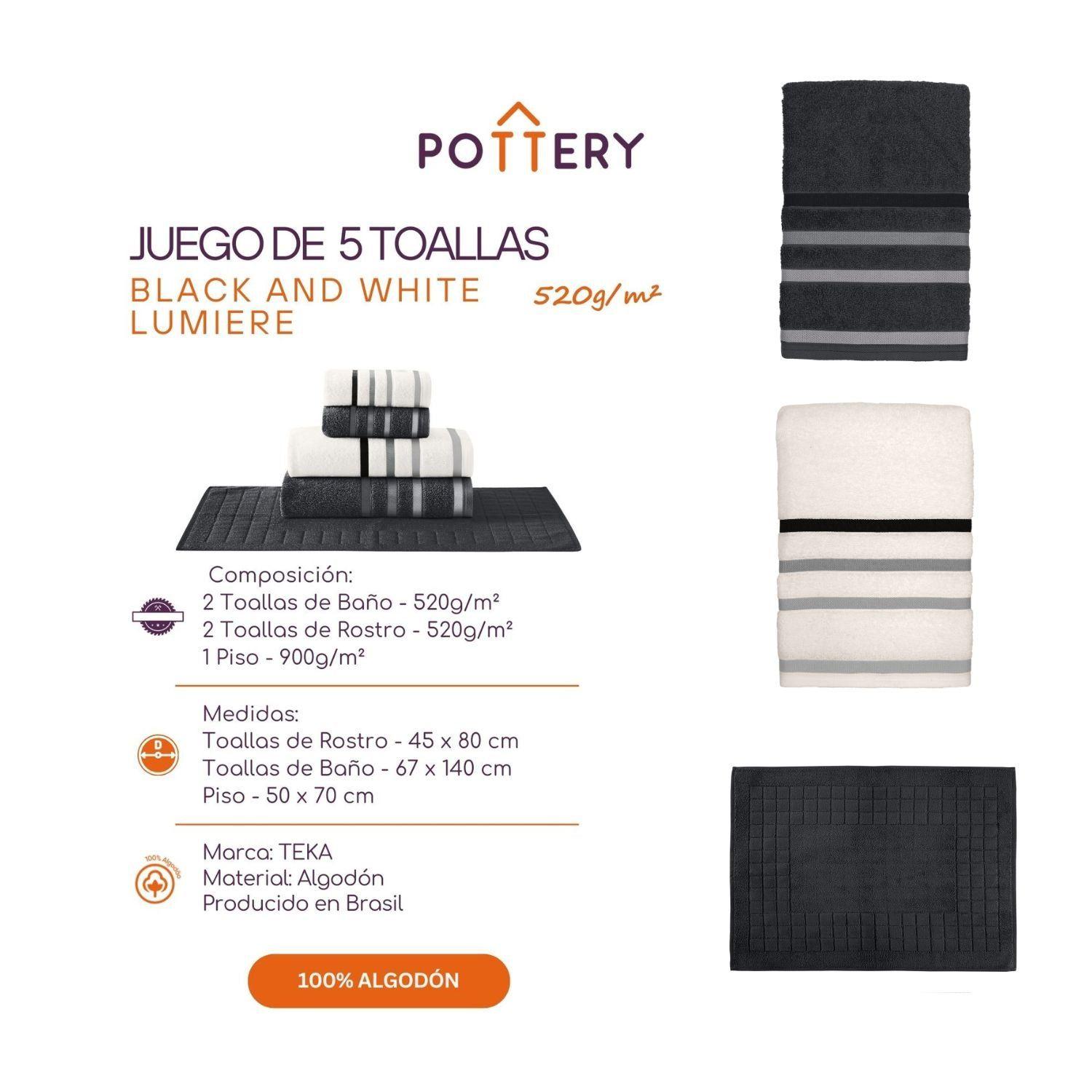 Juego de Toallas 5 Piezas LUMIERE Black and White - 520 g/m² - 100% Alg-2