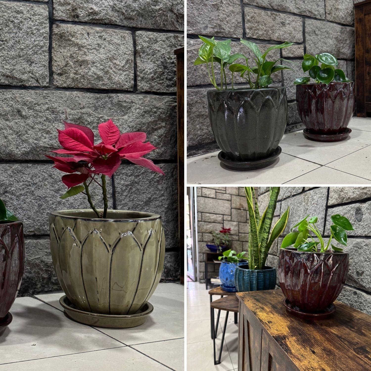 Maceta Forest 29 Verde Musgo con plato-2