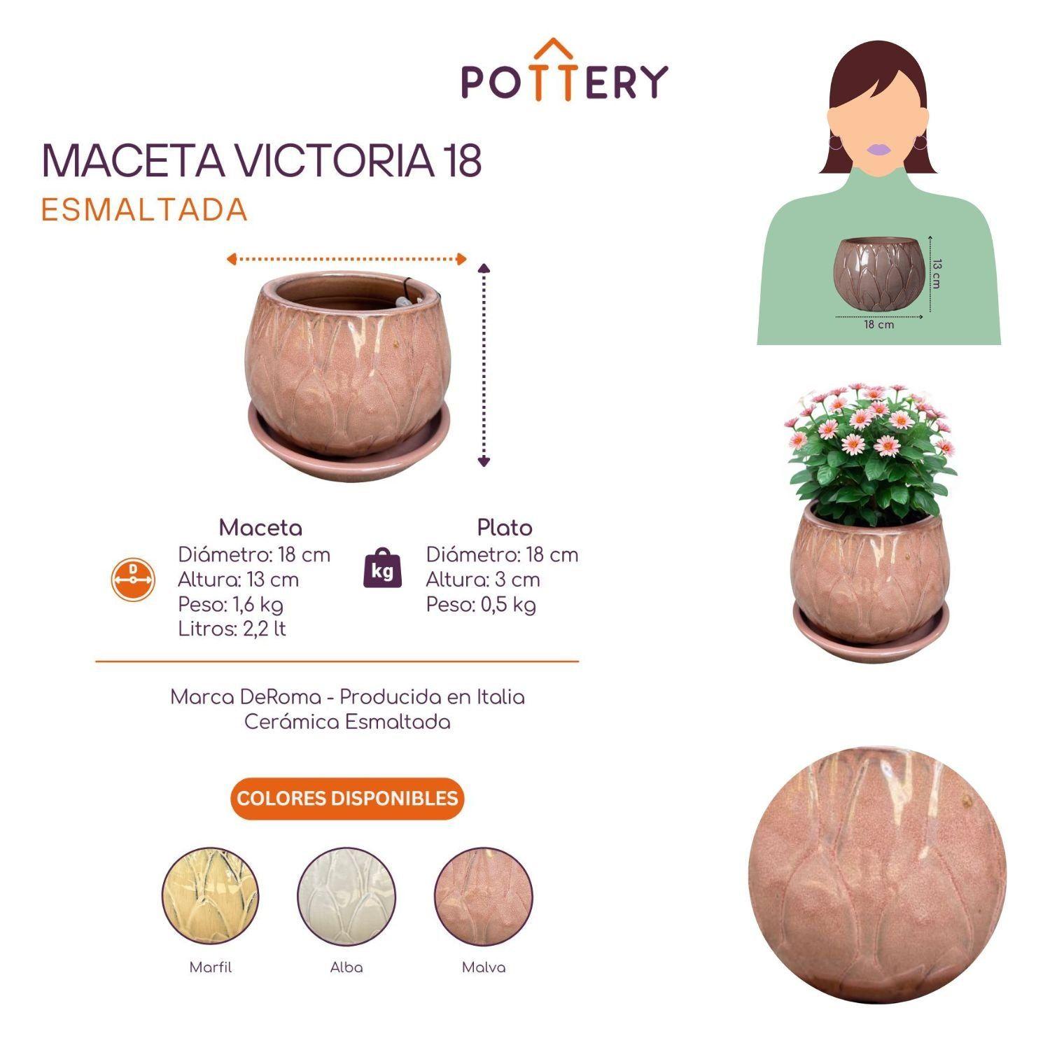 Maceta Victoria 18 Malva con plato-2