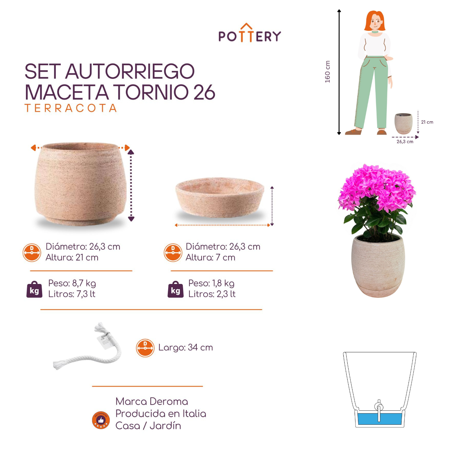 Maceta Autoriego Tornio 26cm Terrarcilla-2