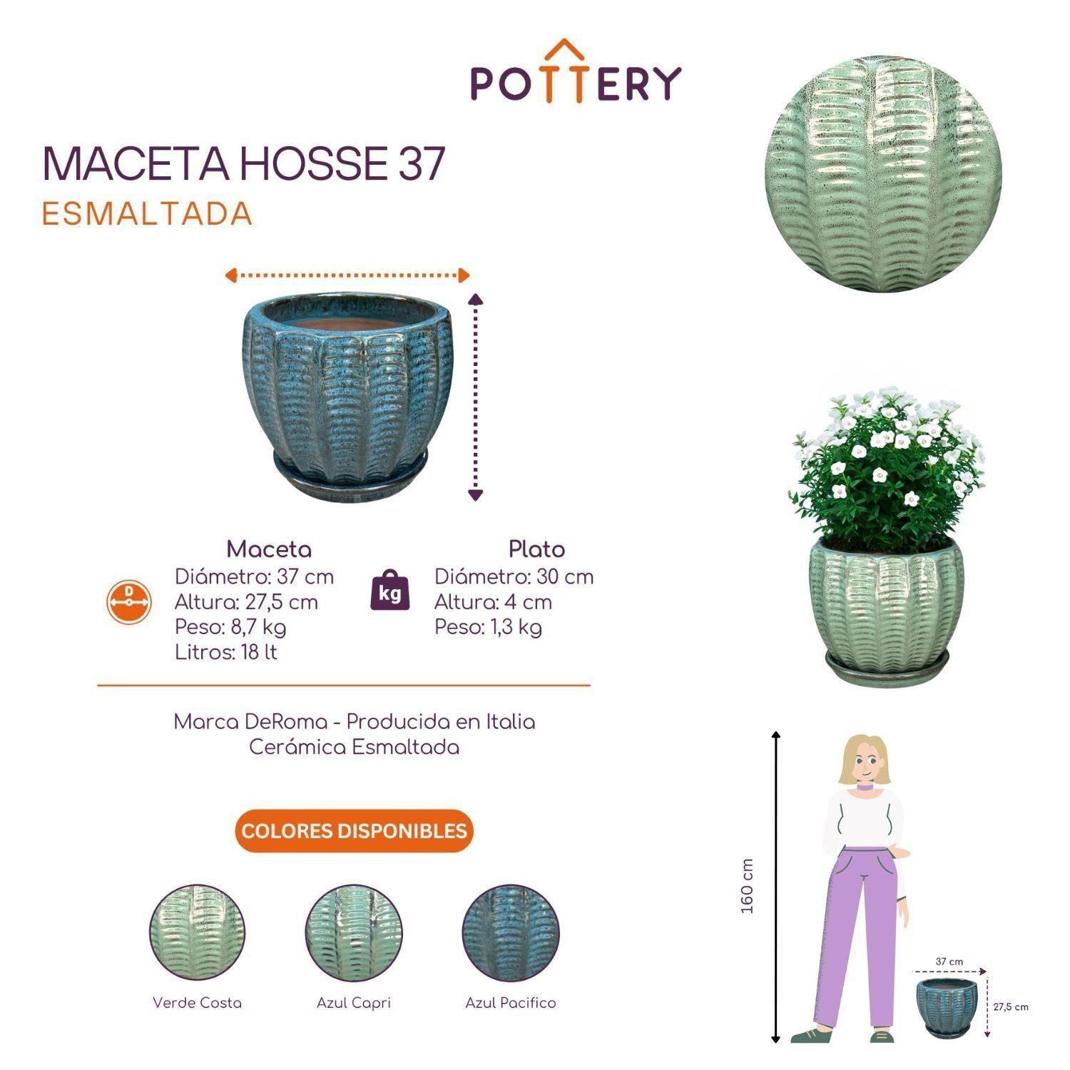 Maceta Hosse 37 Verde Costa con plato-2