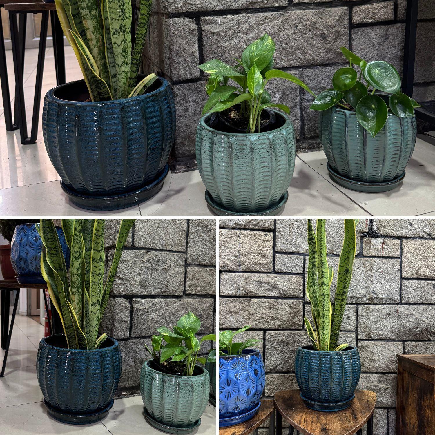 Maceta Hosse 37 Verde Costa con plato-3