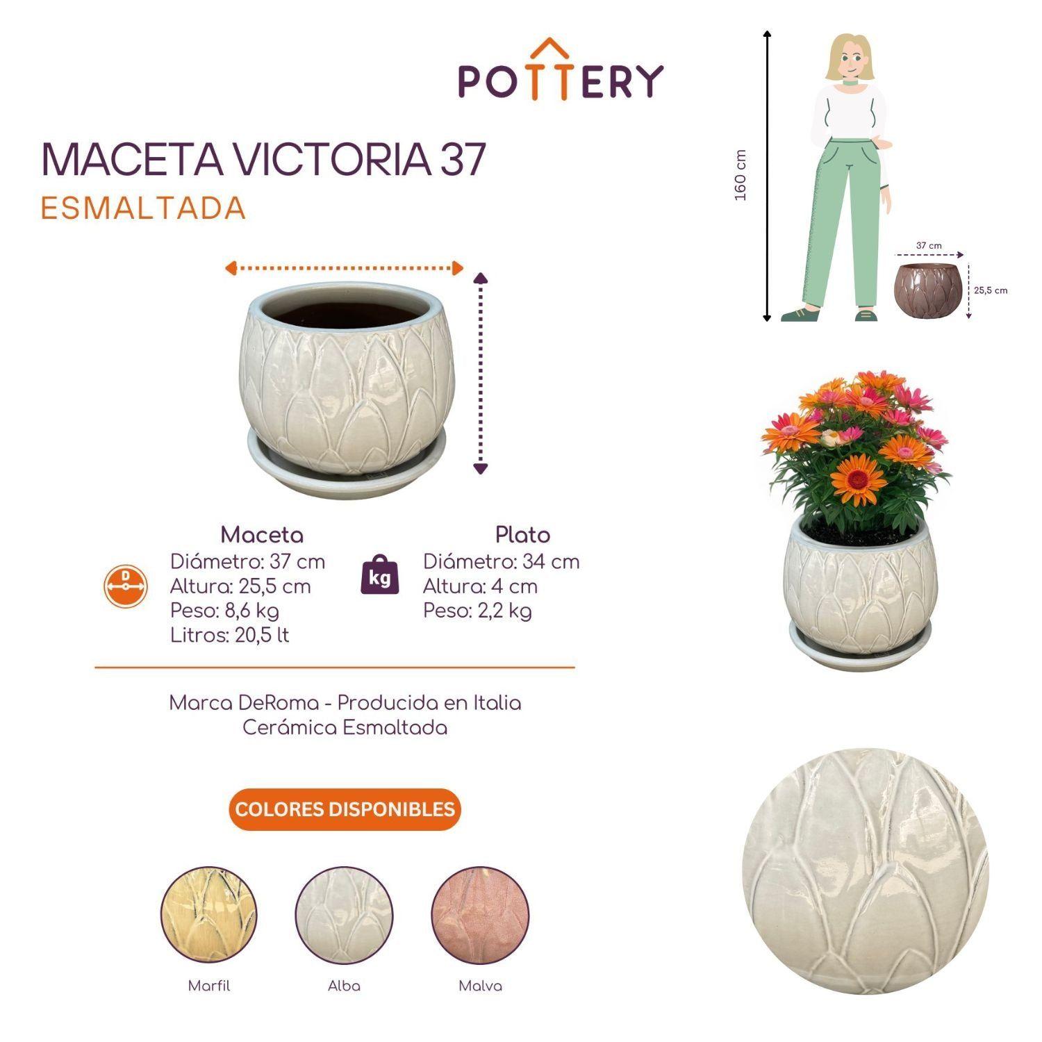 Maceta Victoria 37 Alba con plato-2