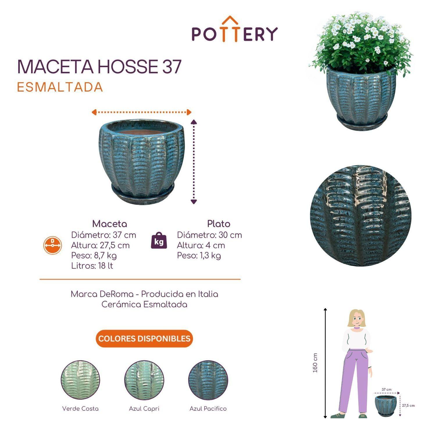 Maceta Hosse 37 Azul Pacifico con plato-2