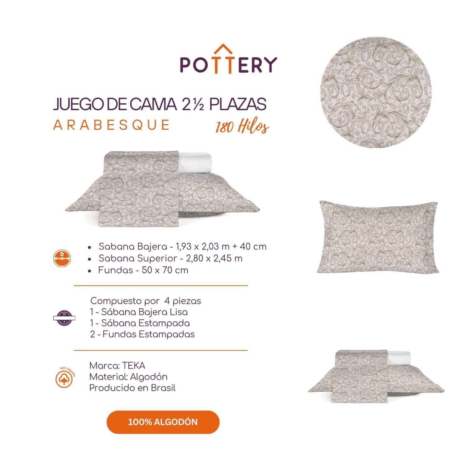 Juego de Sábanas 4 Piezas ARABESQUE, 2 1⁄2 plazas - 180 hilos en 100% Algodón-2