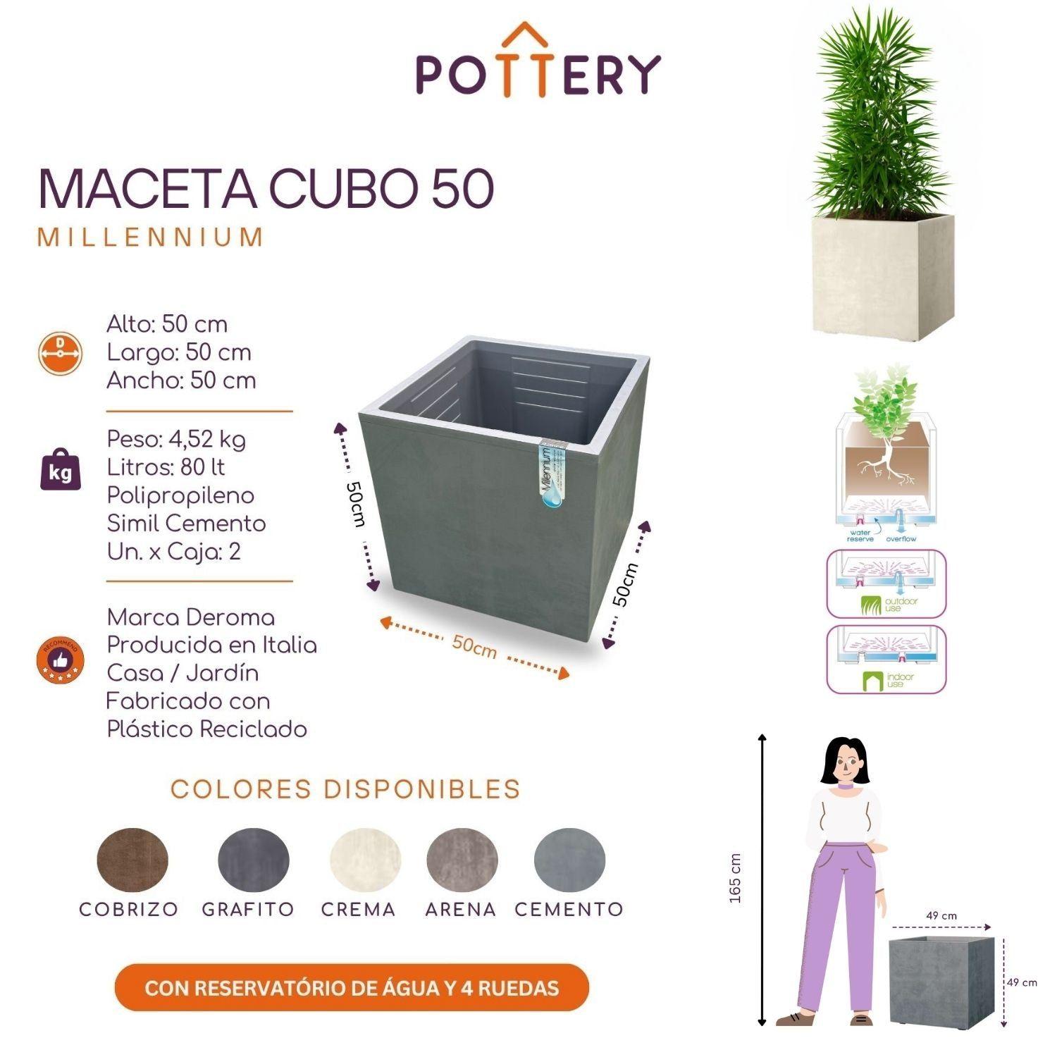 MACETA CUBO DEROMA 50X50cm CREMA-2