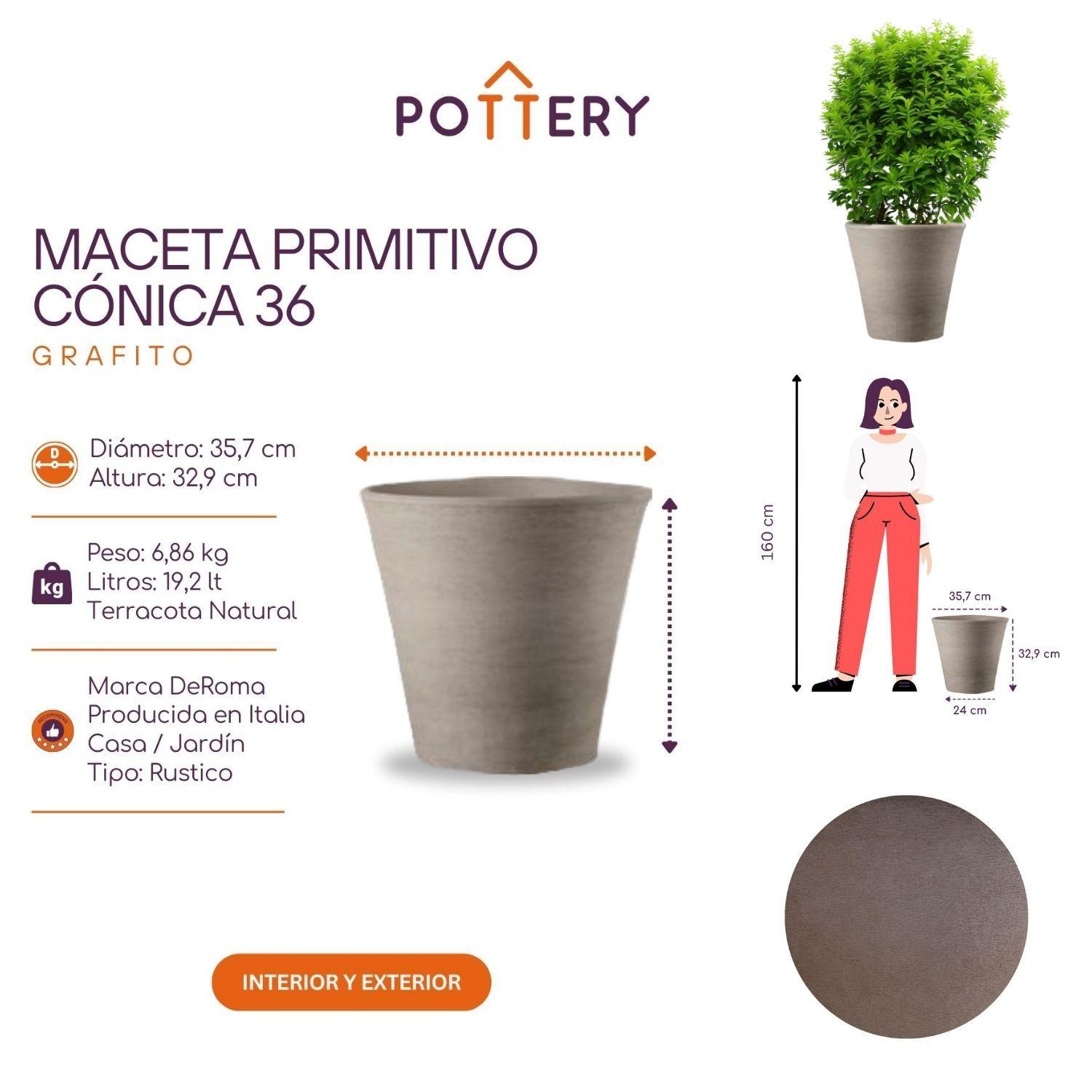 Maceta Primitivo Cónica 36cm Grafito Deroma-2