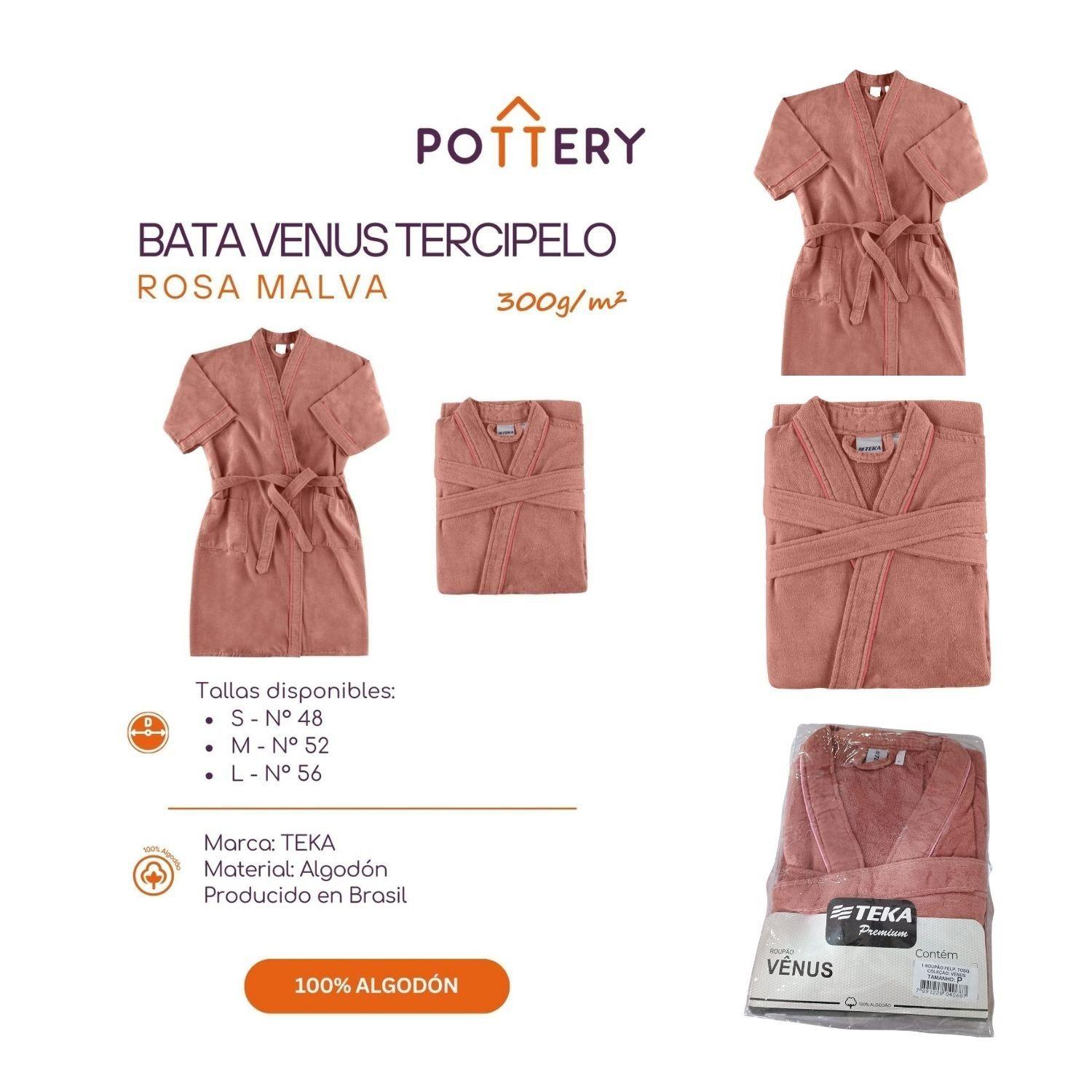 Bata Venus Rosa Malba Terciopelo M - 300g/m² - 100% Algodón-2