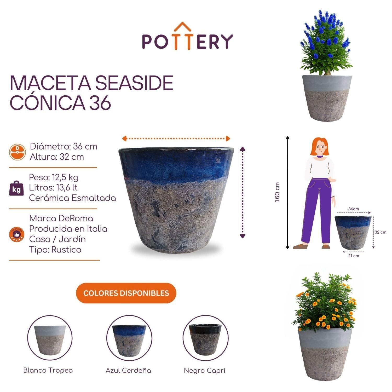 Maceta Seaside 36cm Cónica Blanco Tropea Deroma-2