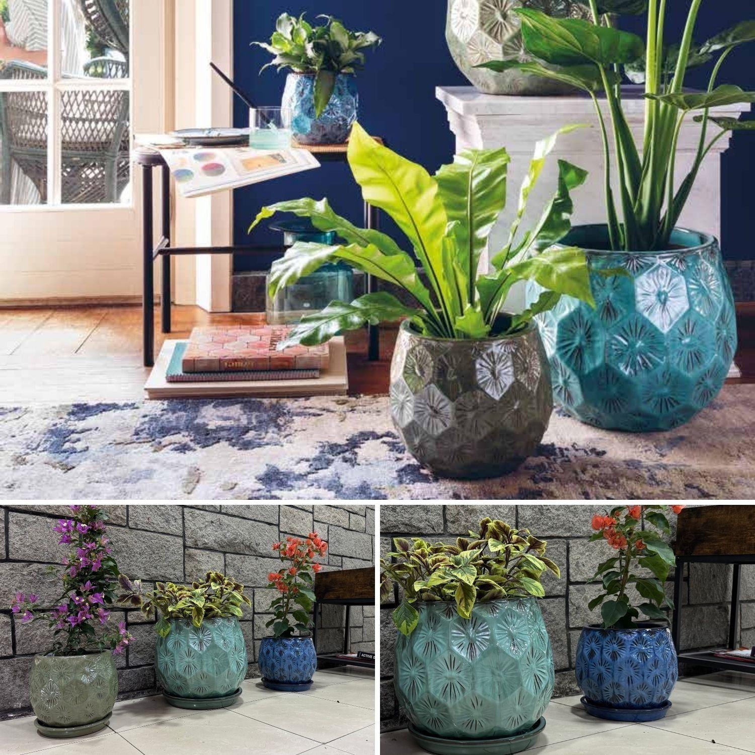 Maceta Patelle 18 Azul Egeo con plato-2