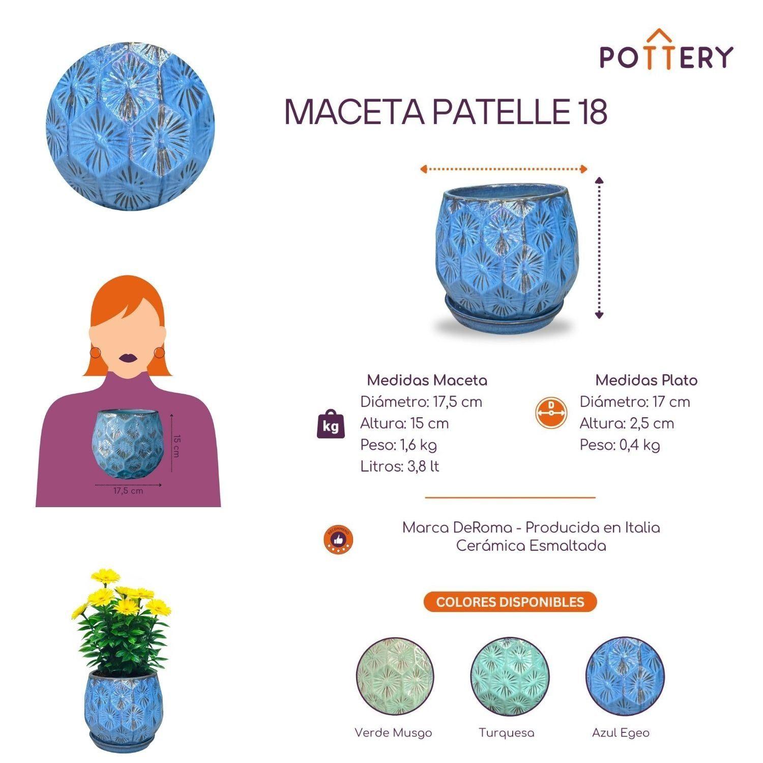 Maceta Patelle 18 Azul Egeo con plato-3