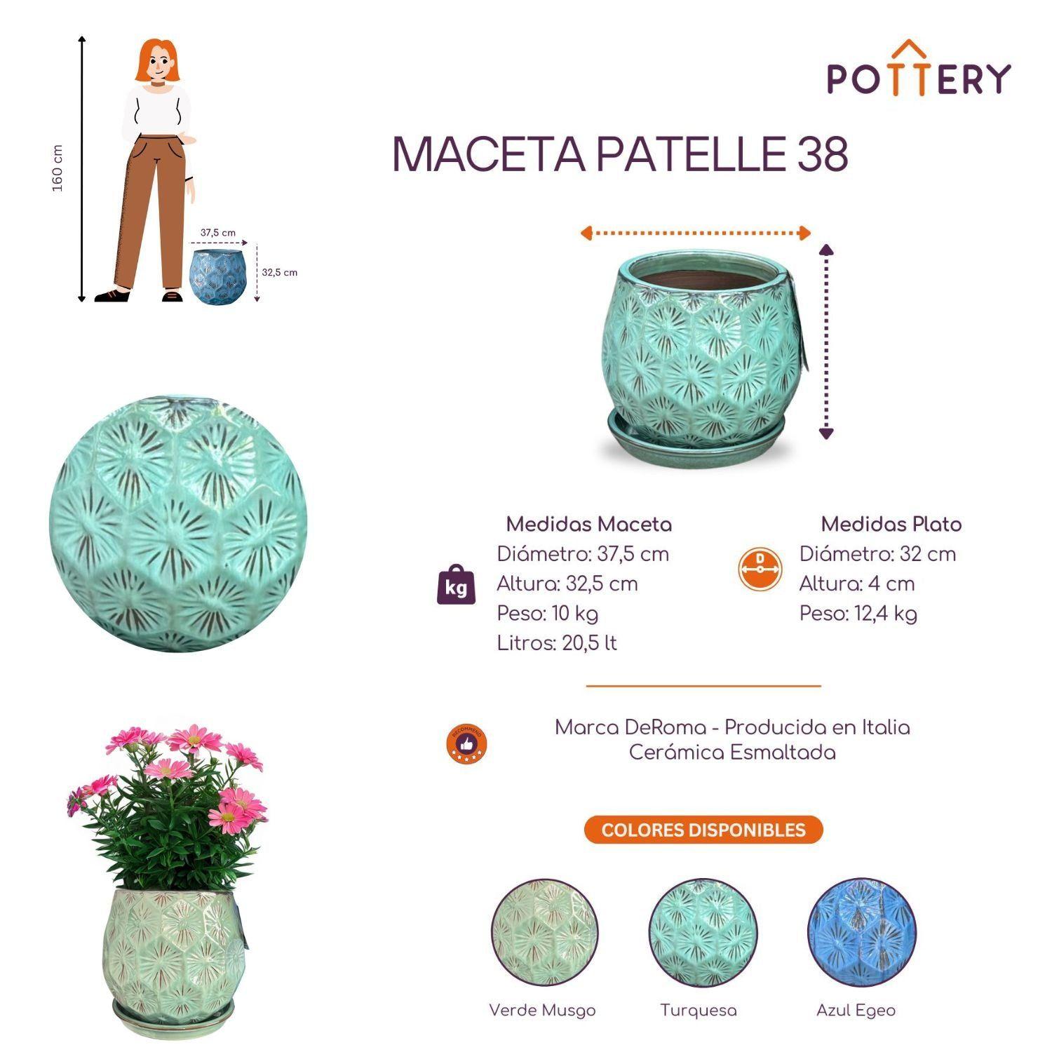 Maceta Patelle 38 Verde Musgo con plato-2