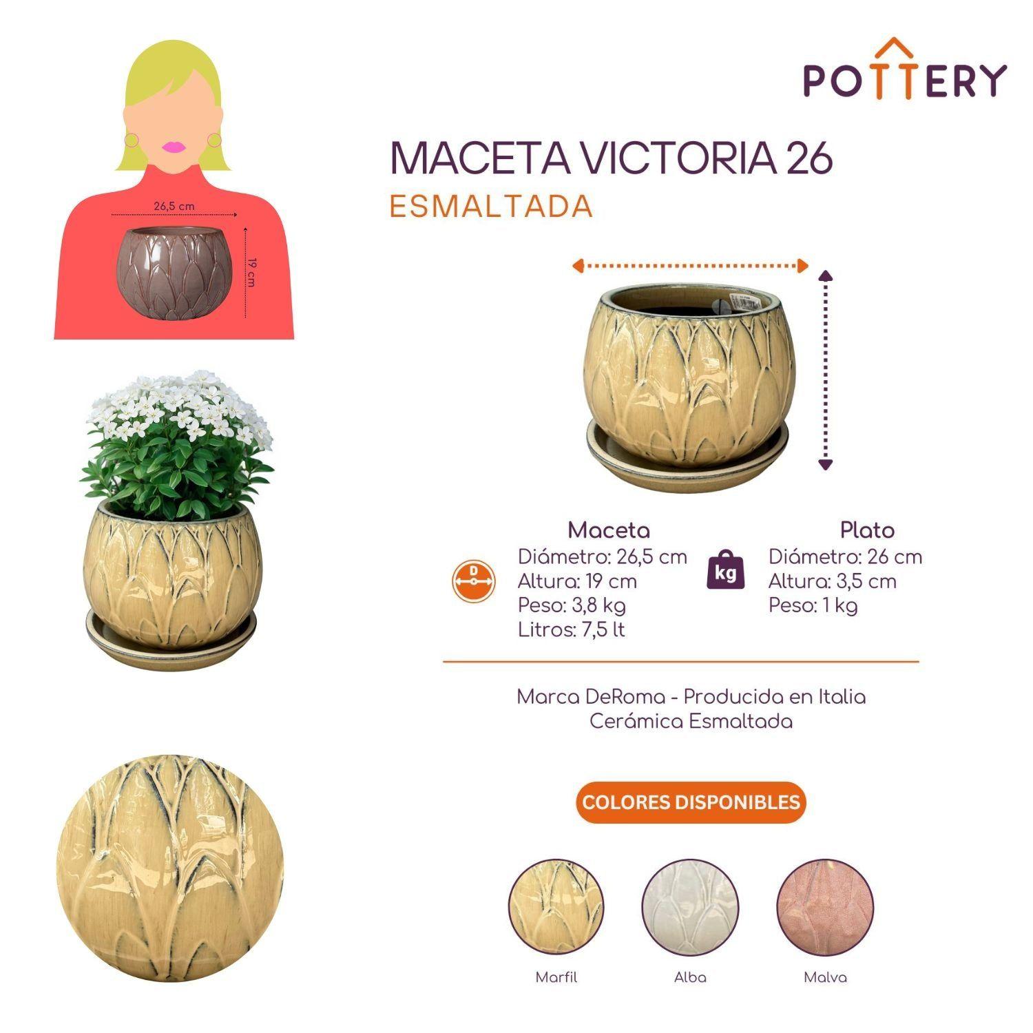 Maceta Victoria 26 Marfil con plato-2