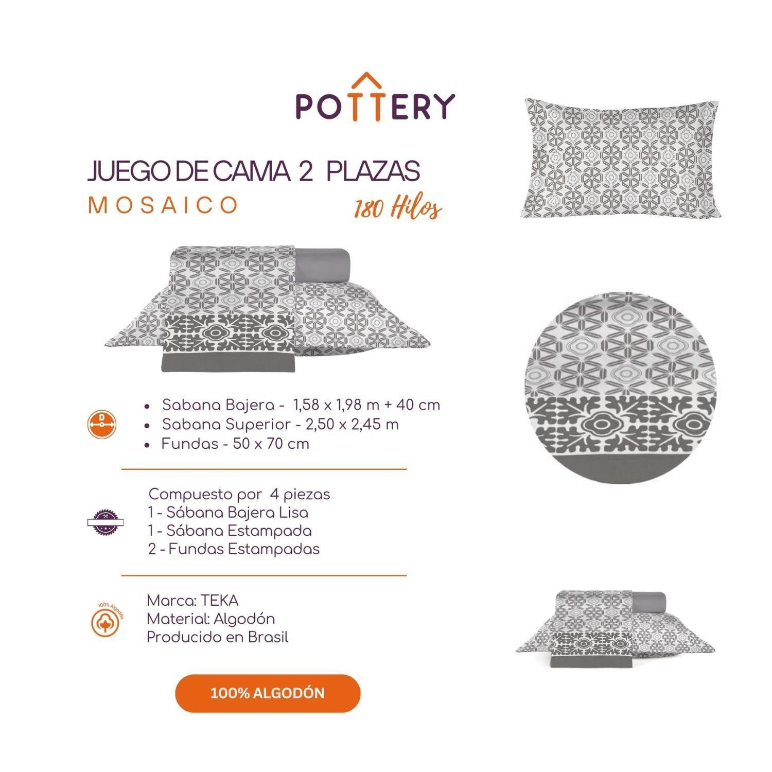 Juego de Sábanas 4 Piezas MOSAICO, 2 plazas - 180 hilos en 100% Algodón-2
